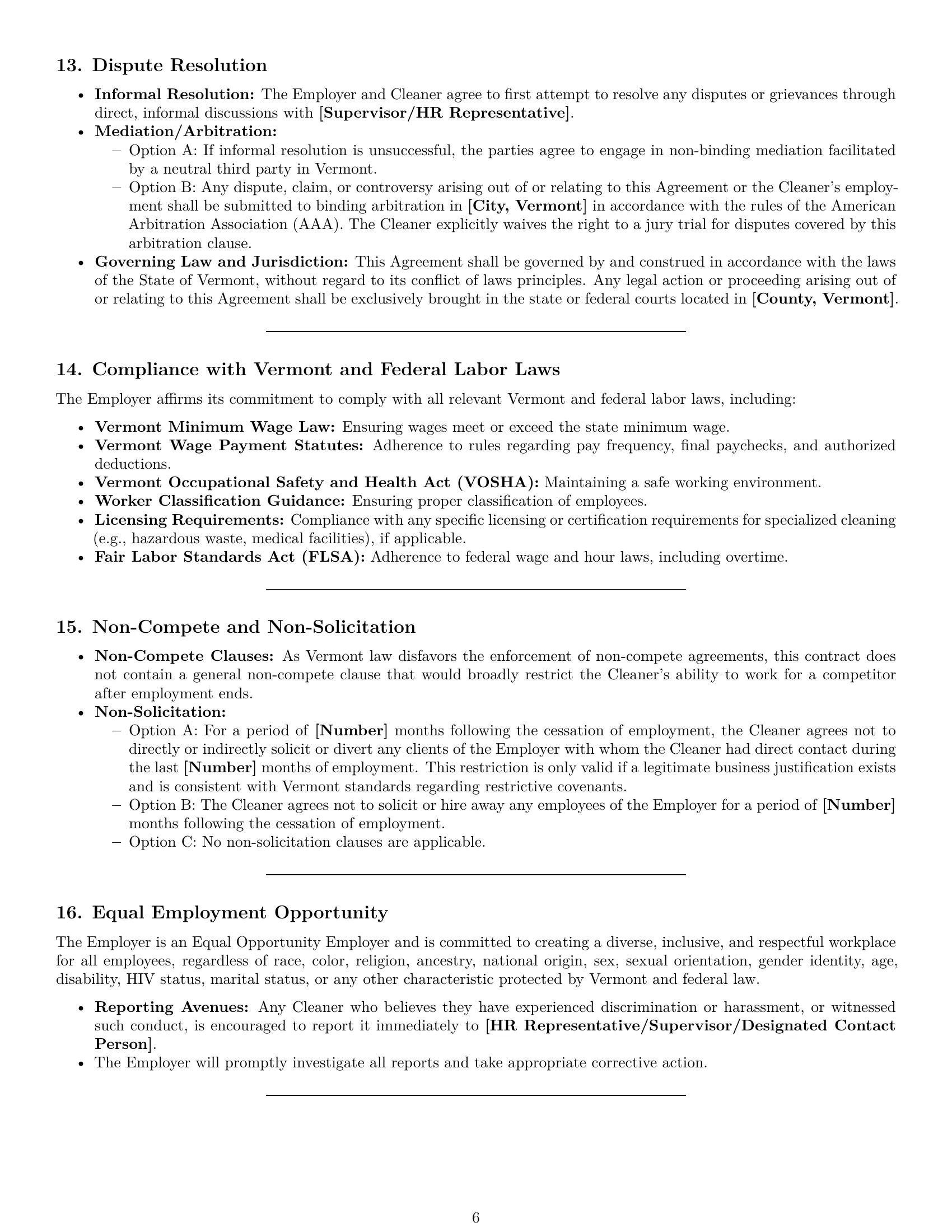 Preview page 6 of Pro Vermont cleaner employment contract template