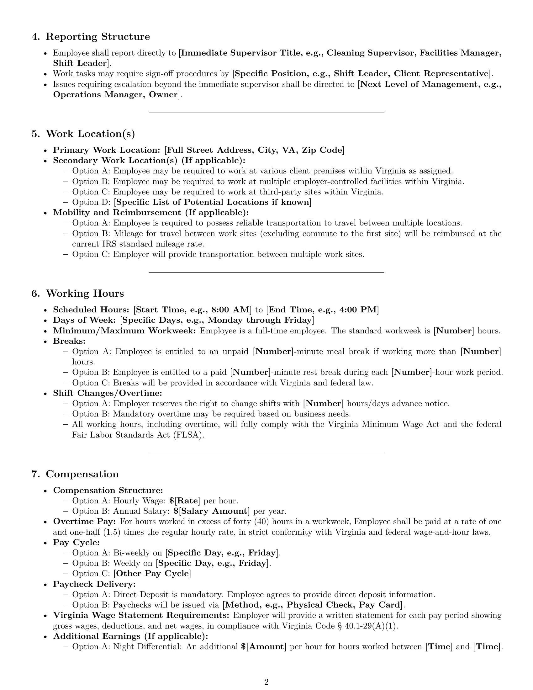 Preview page 2 of Pro Virginia cleaner employment contract template