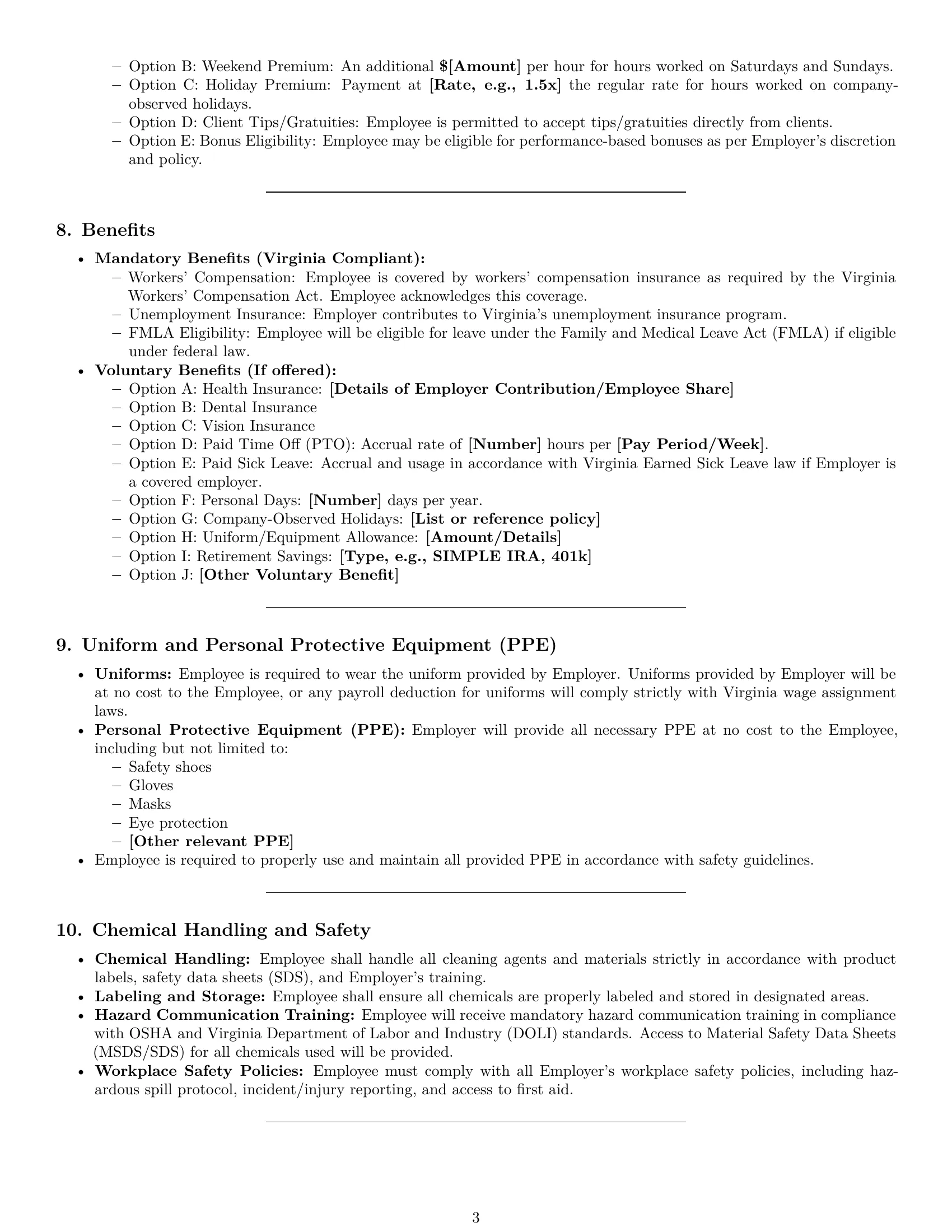 Preview page 3 of Pro Virginia cleaner employment contract template