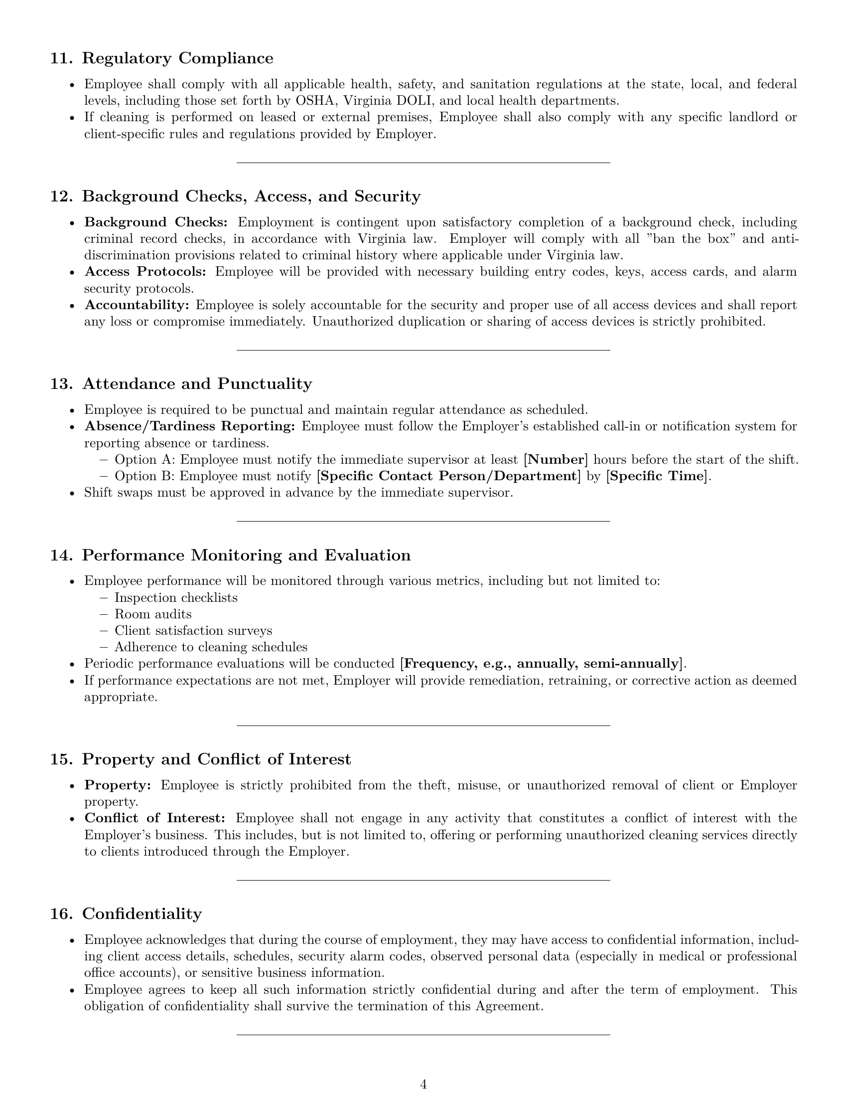Preview page 4 of Pro Virginia cleaner employment contract template