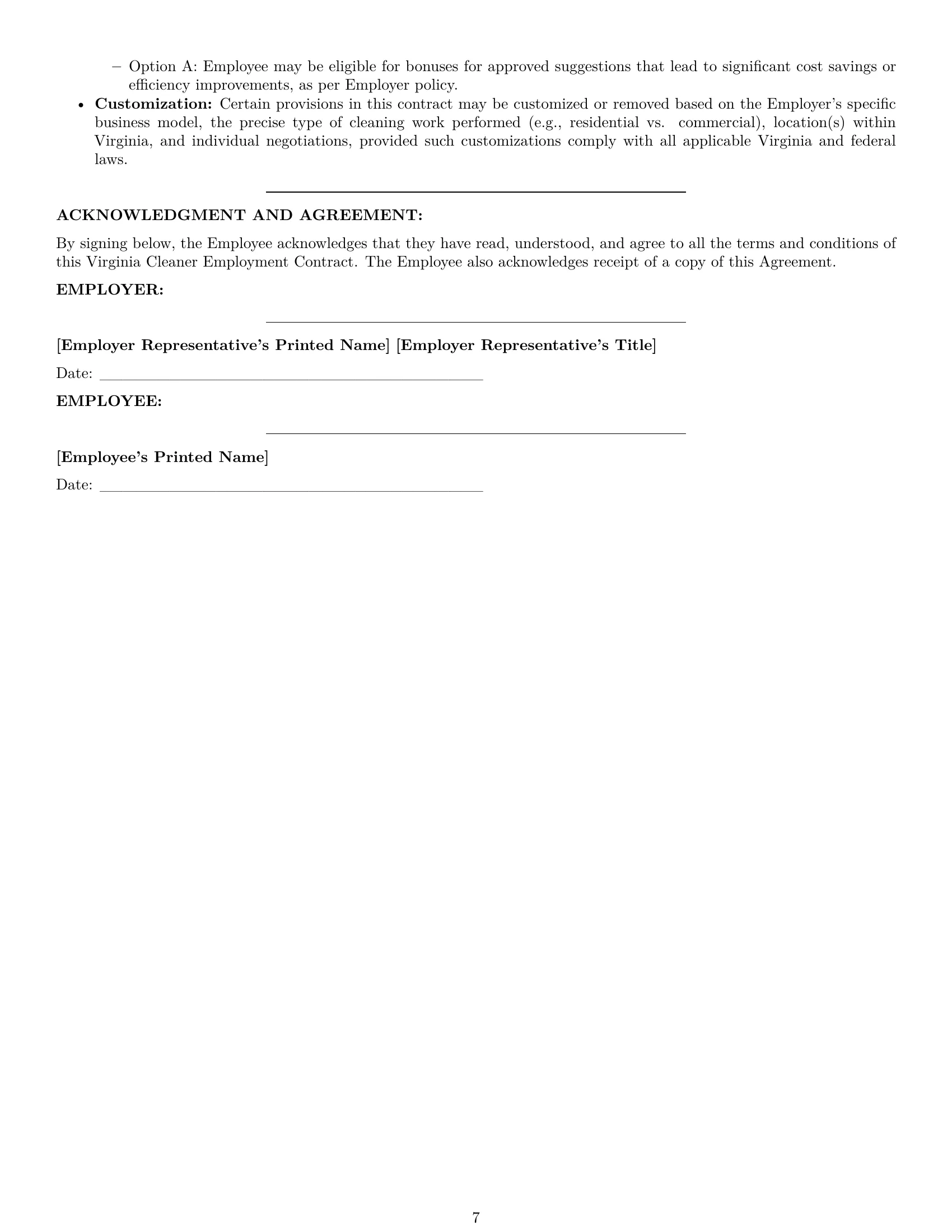 Preview page 7 of Pro Virginia cleaner employment contract template