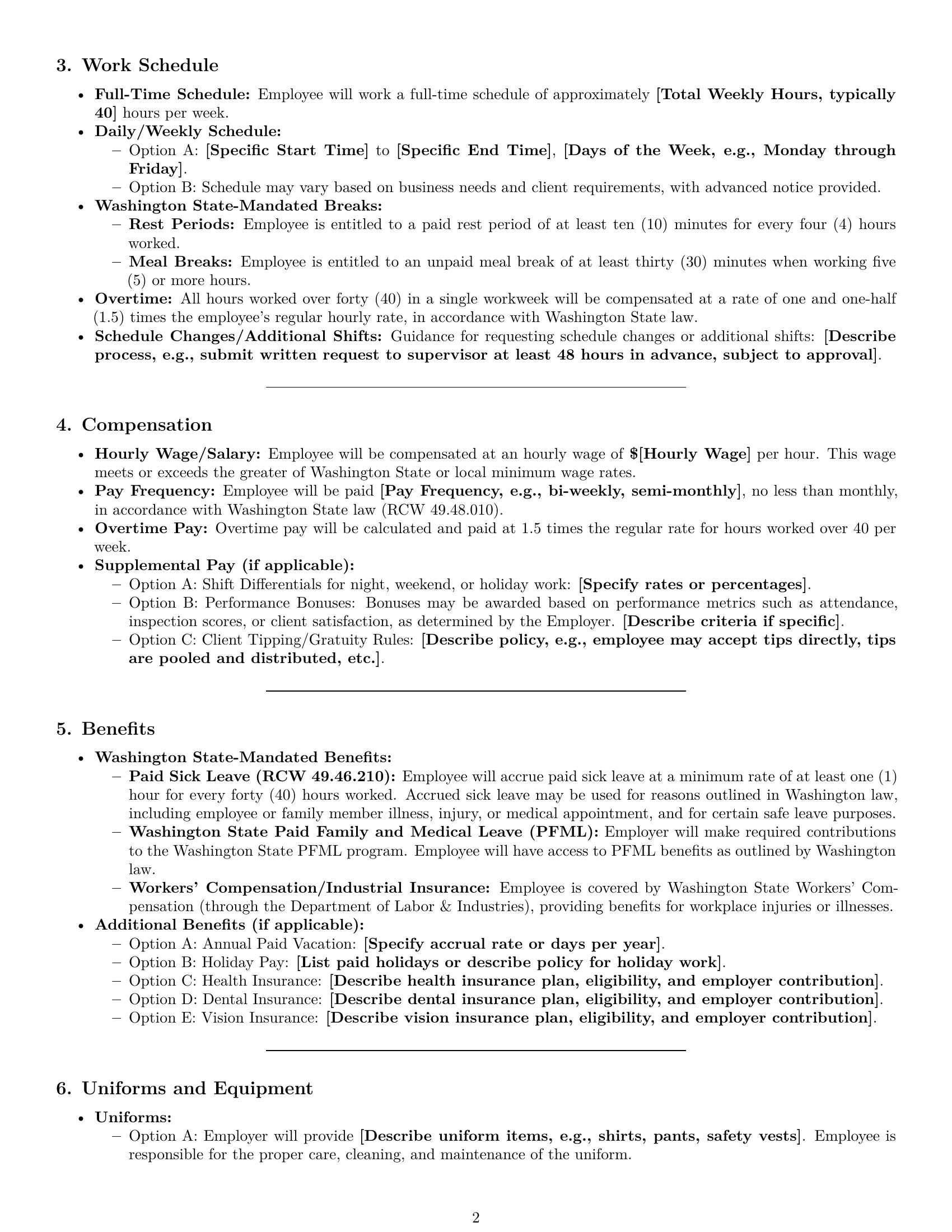 Preview page 2 of Pro Washington cleaner employment contract template