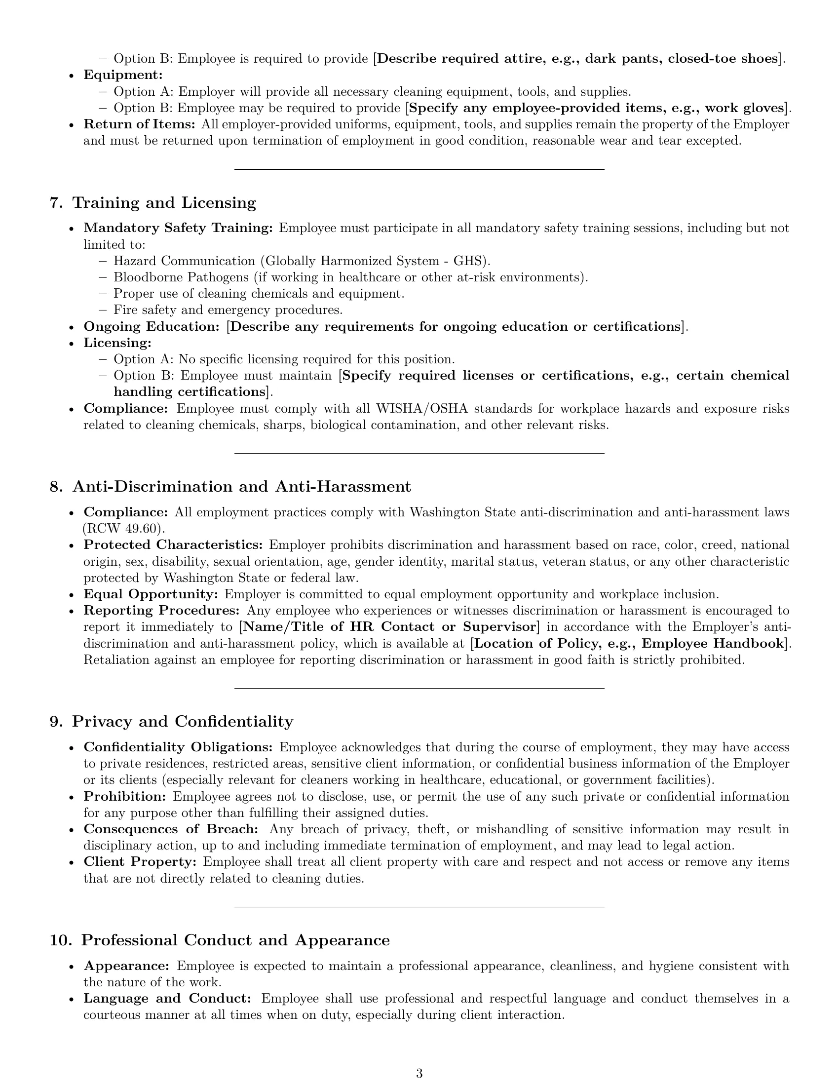 Preview page 3 of Pro Washington cleaner employment contract template