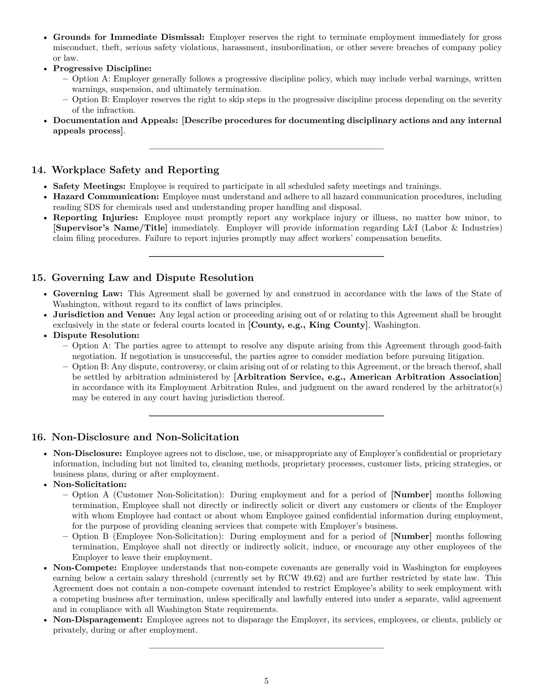 Preview page 5 of Pro Washington cleaner employment contract template