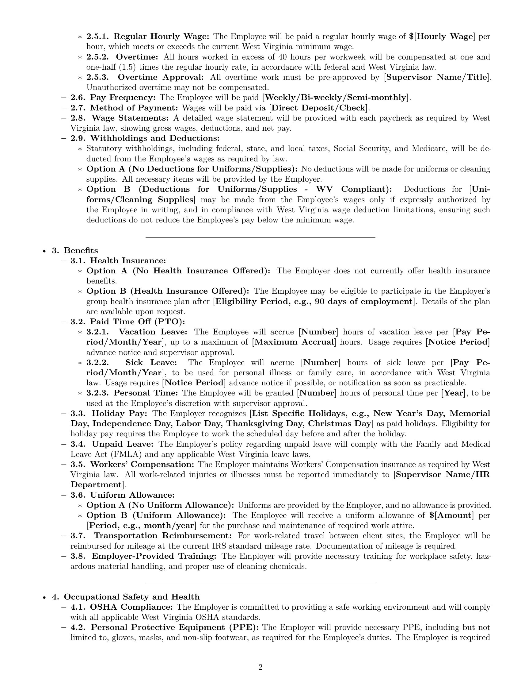 Preview page 2 of Pro West Virginia cleaner employment contract template