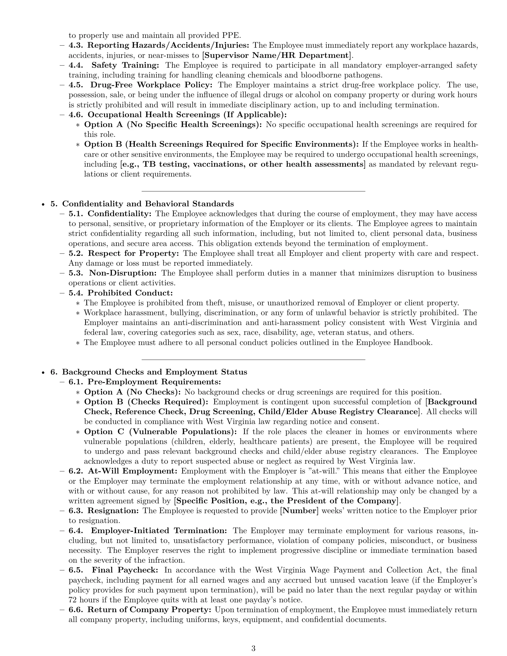 Preview page 3 of Pro West Virginia cleaner employment contract template