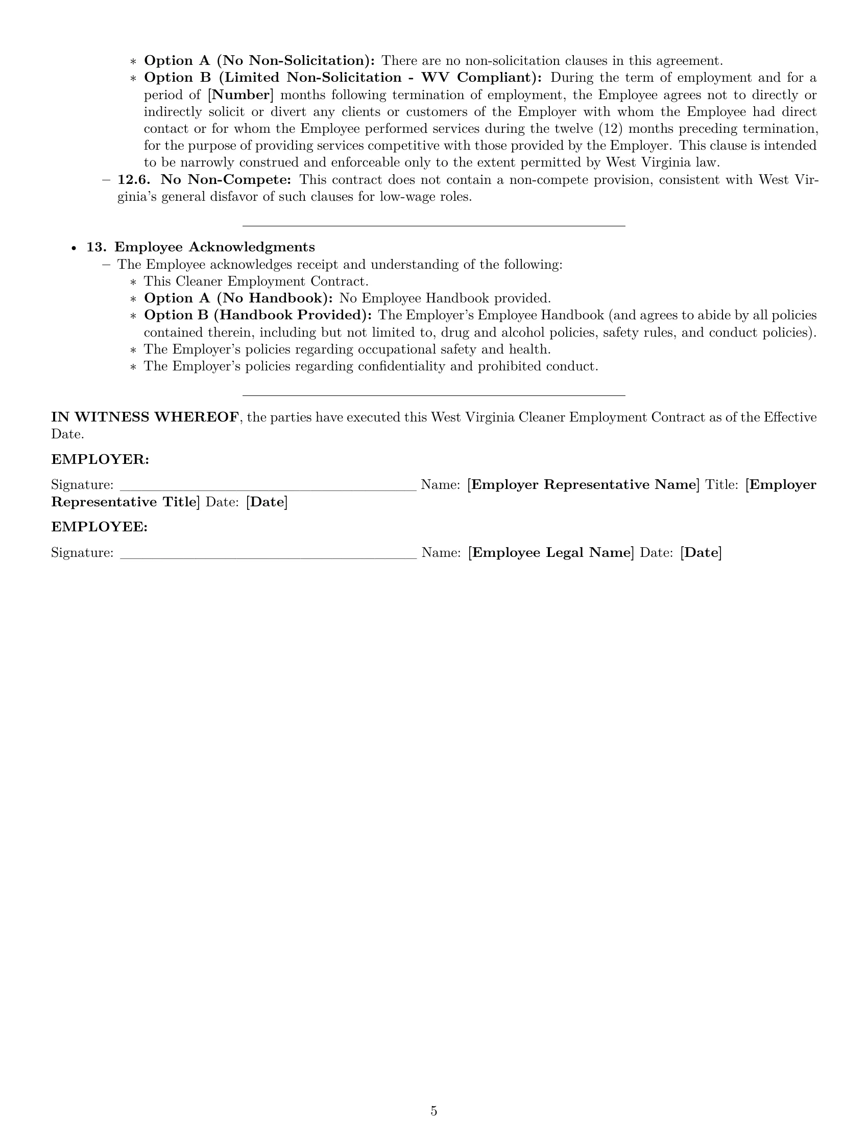 Preview page 5 of Pro West Virginia cleaner employment contract template