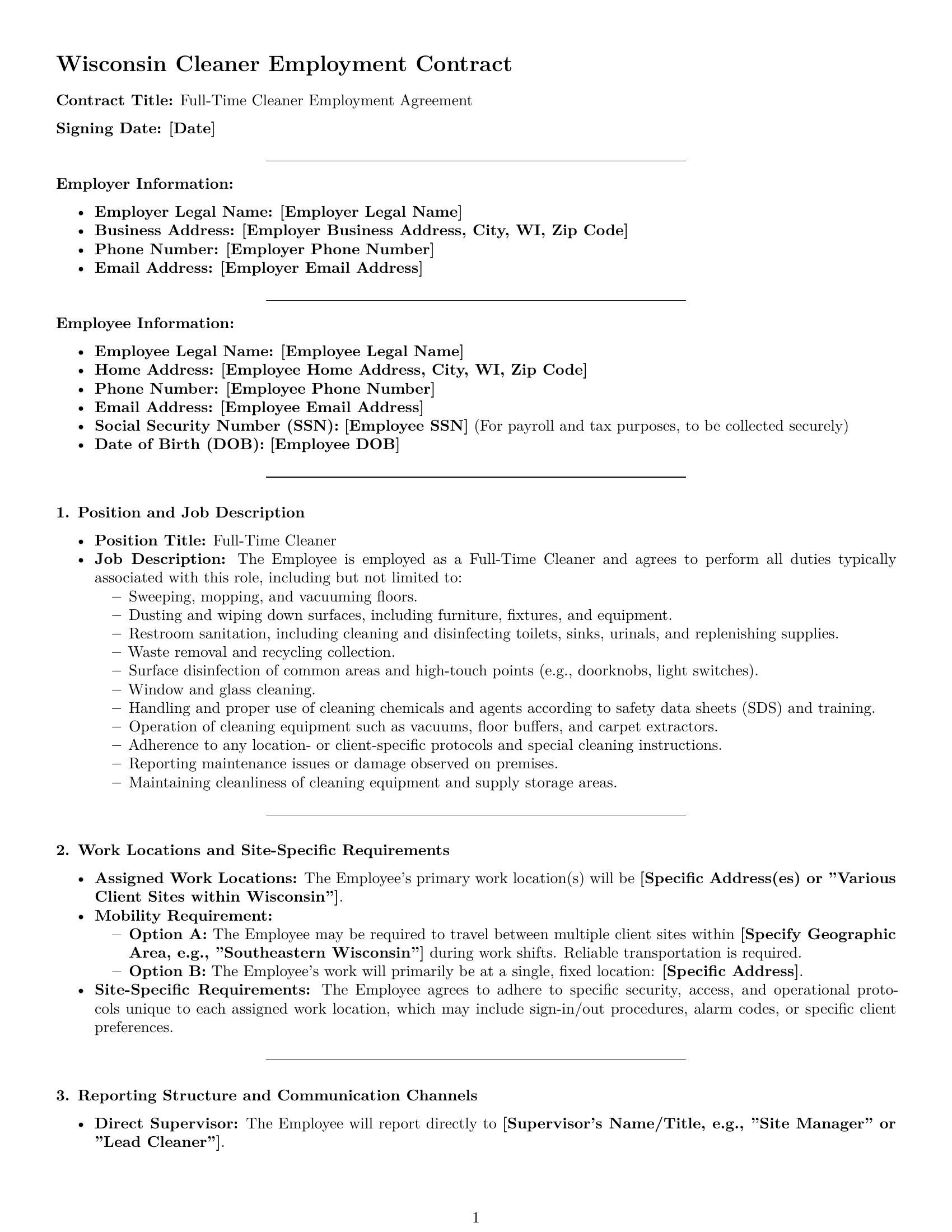 Preview page 1 of Pro Wisconsin cleaner employment contract template