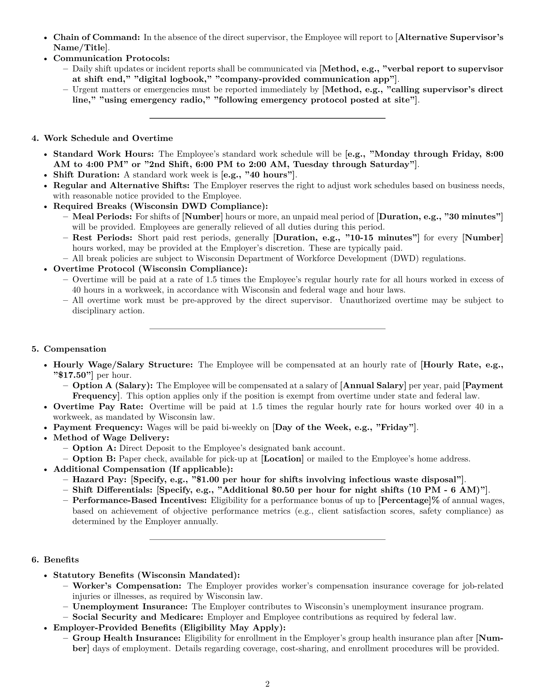 Preview page 2 of Pro Wisconsin cleaner employment contract template