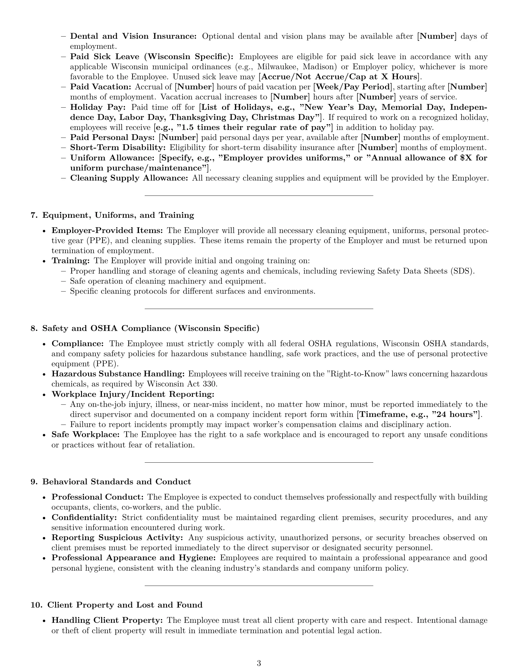 Preview page 3 of Pro Wisconsin cleaner employment contract template
