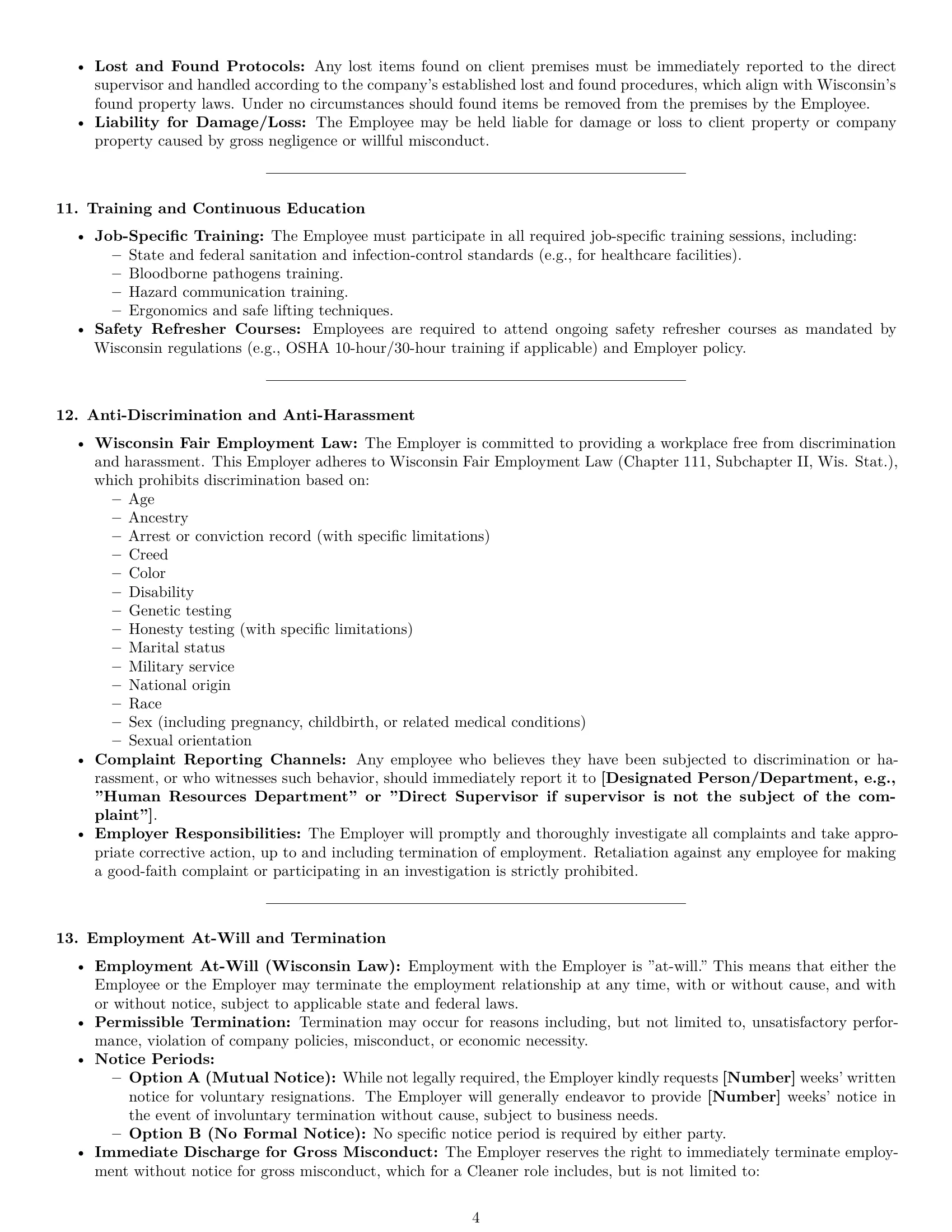 Preview page 4 of Pro Wisconsin cleaner employment contract template