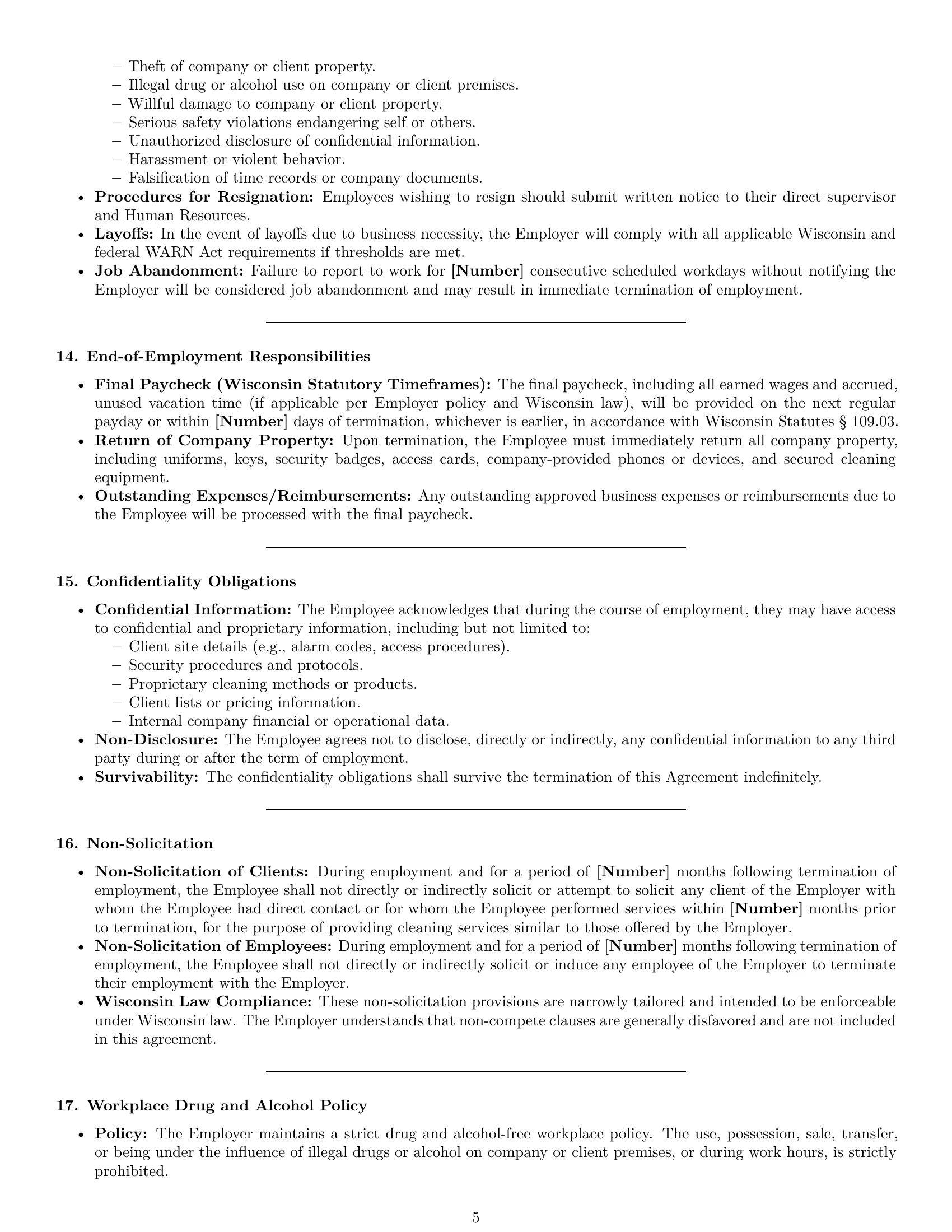 Preview page 5 of Pro Wisconsin cleaner employment contract template