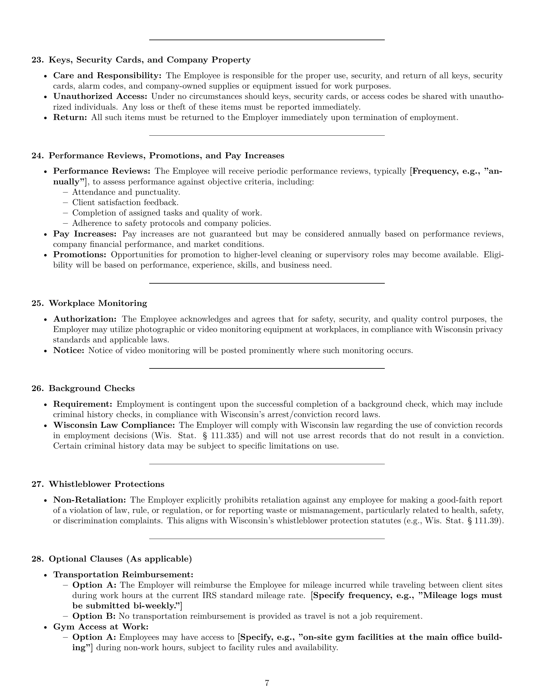 Preview page 7 of Pro Wisconsin cleaner employment contract template