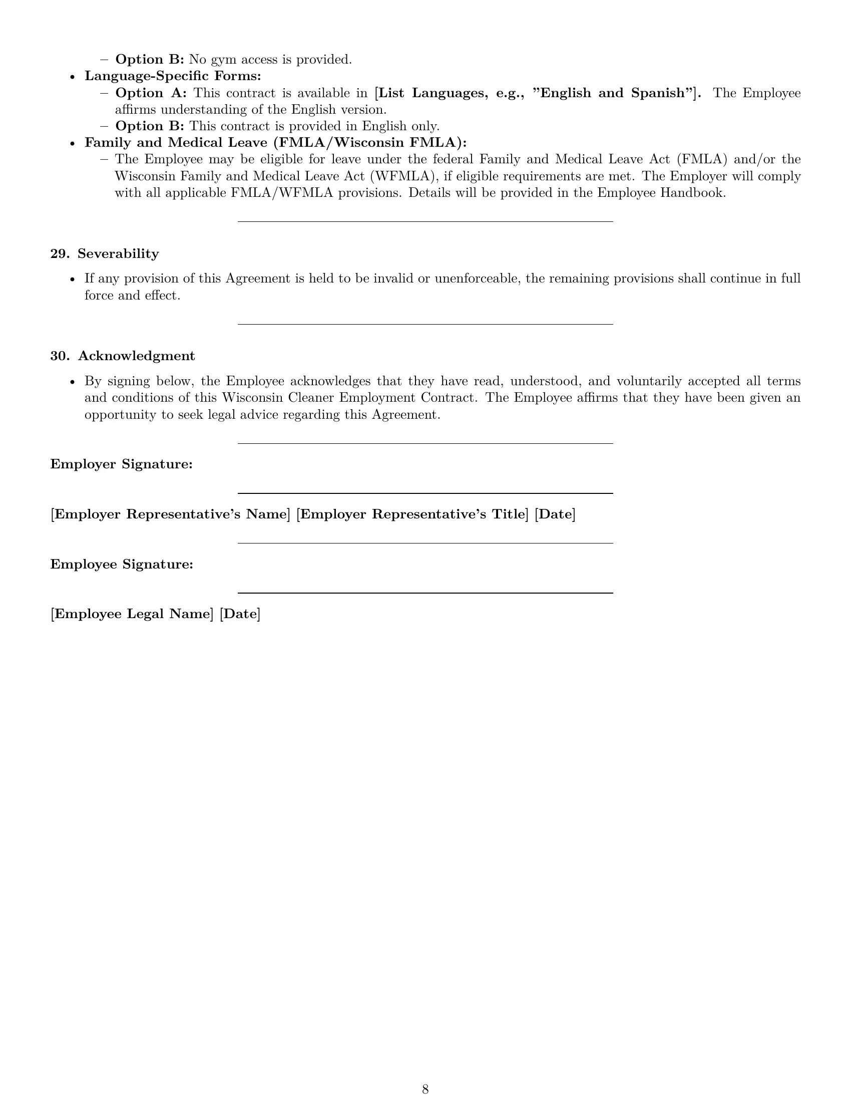 Preview page 8 of Pro Wisconsin cleaner employment contract template