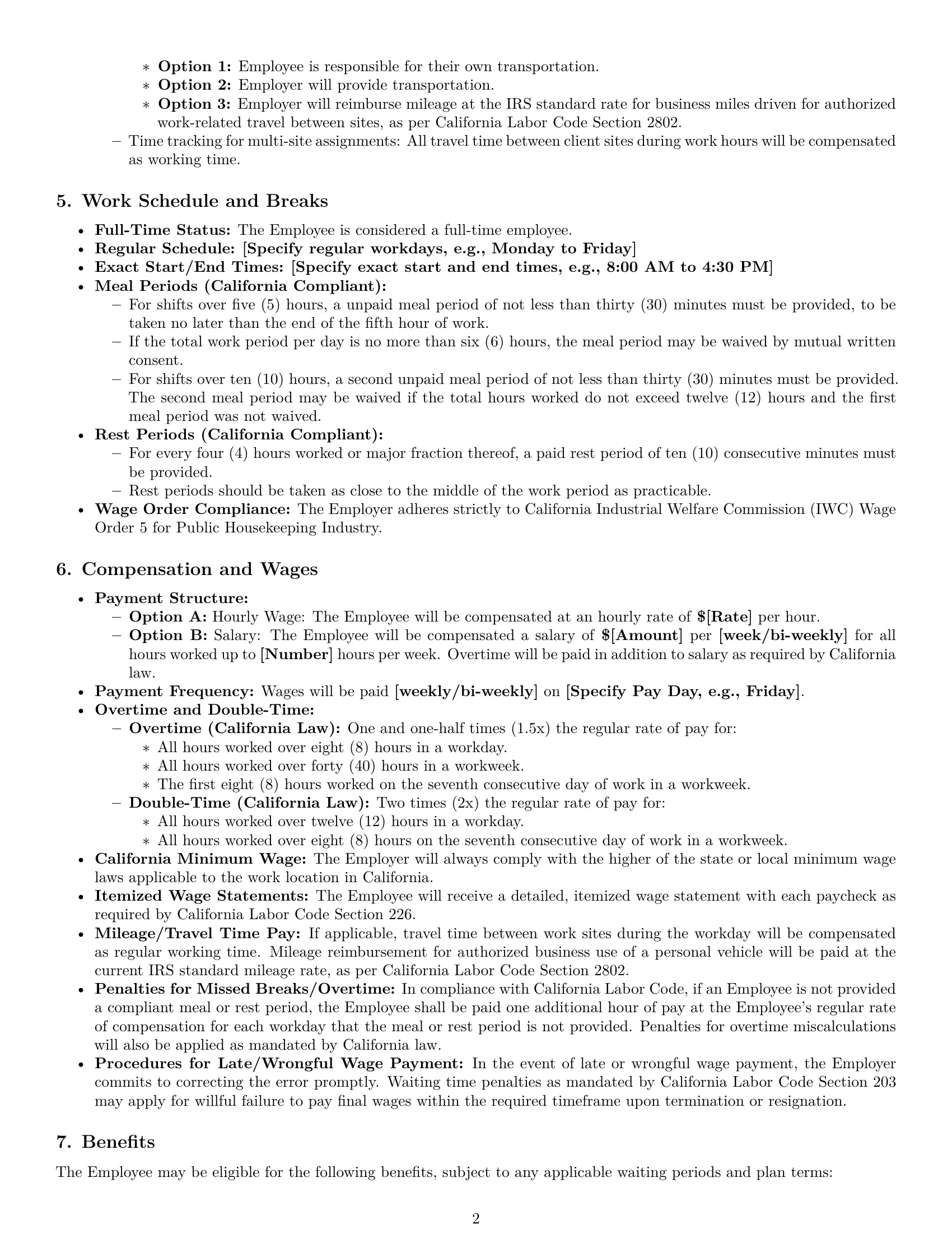 Preview page 2 of Pro California cleaner employment contract template