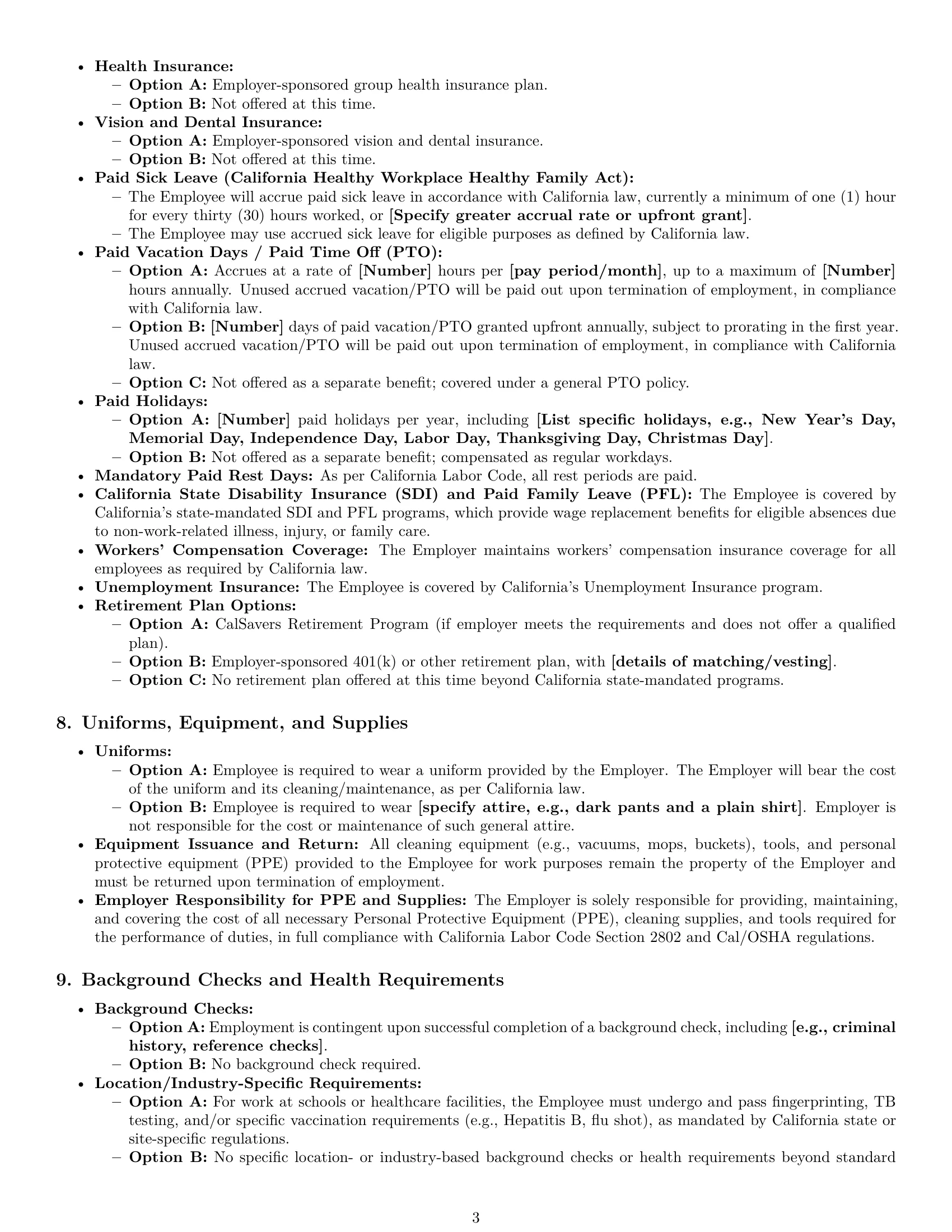 Preview page 3 of Pro California cleaner employment contract template