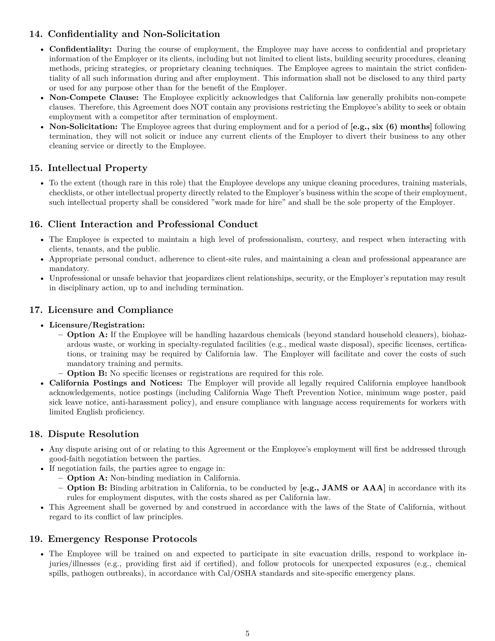 Preview page 5 of Pro California cleaner employment contract template