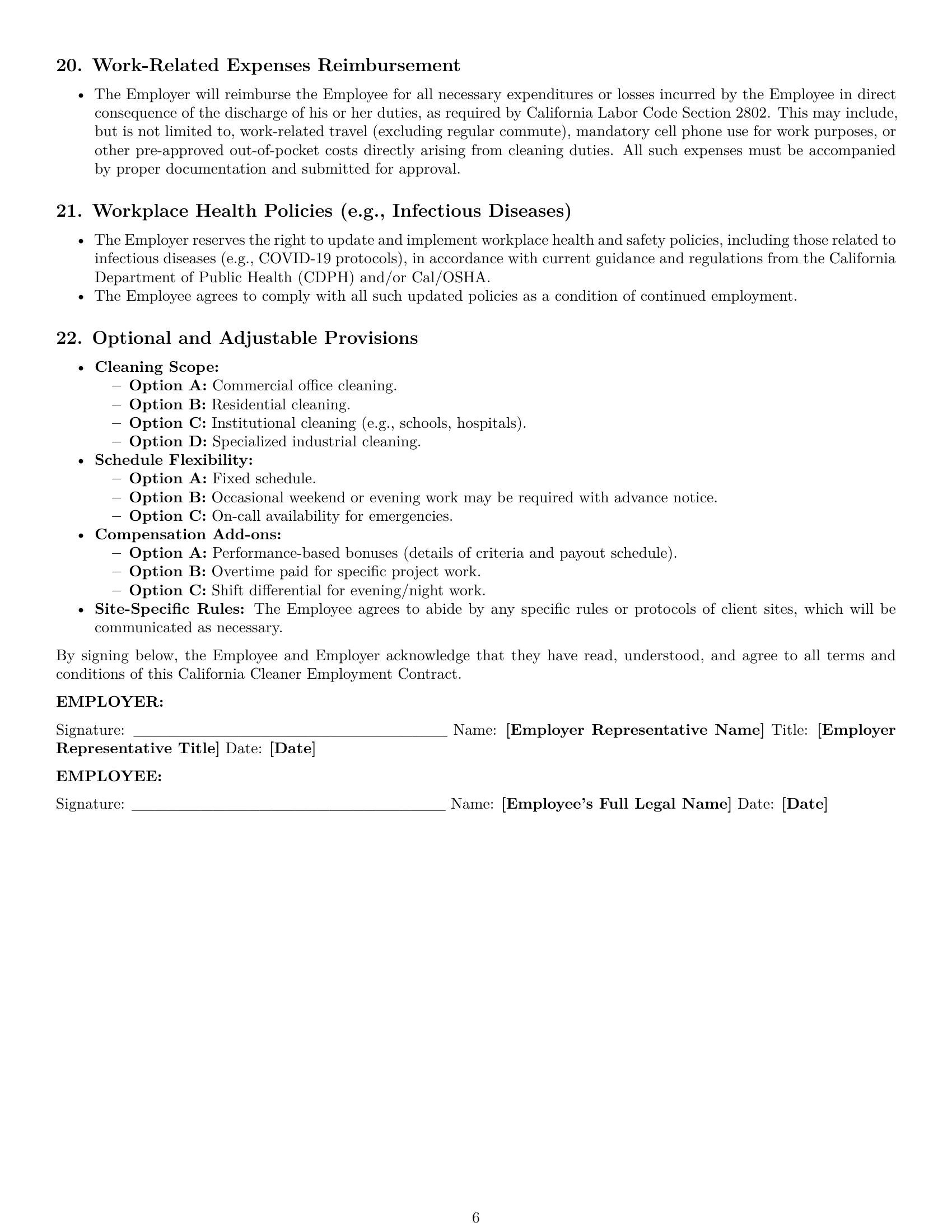 Preview page 6 of Pro California cleaner employment contract template