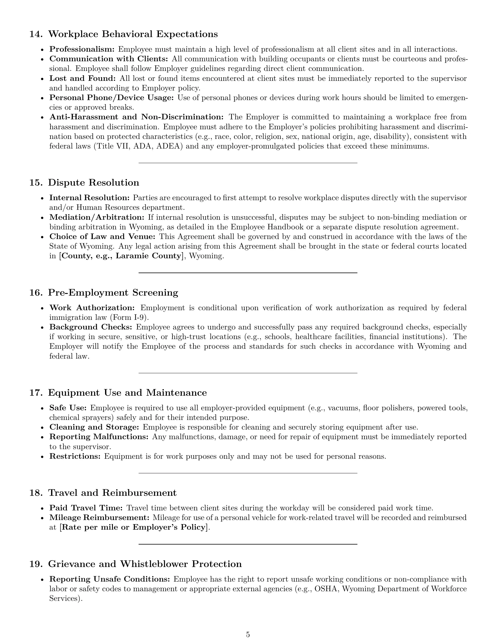 Preview page 5 of Pro Wyoming cleaner employment contract template