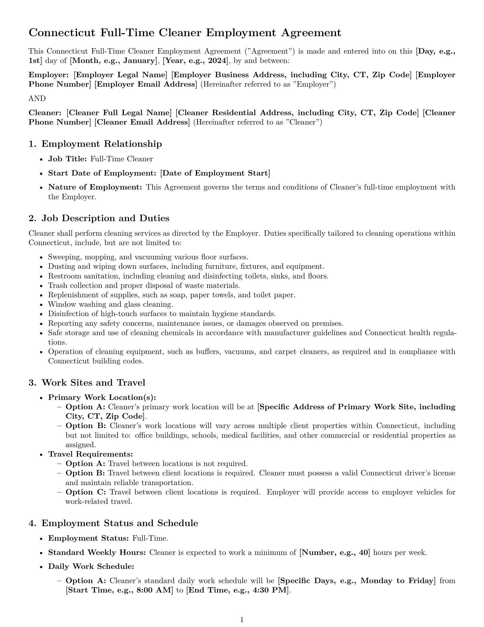 Preview page 1 of Pro Connecticut cleaner employment contract template
