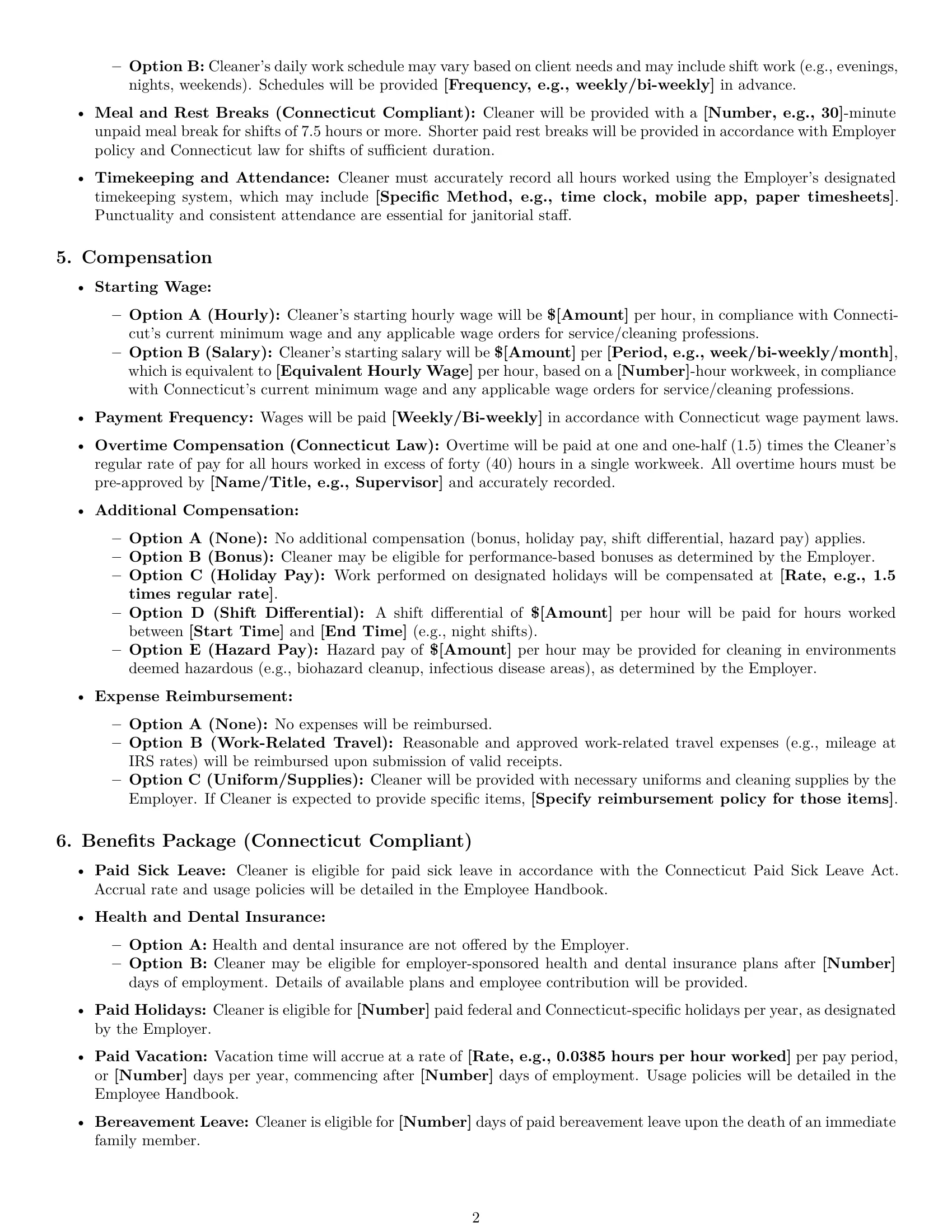 Preview page 2 of Pro Connecticut cleaner employment contract template