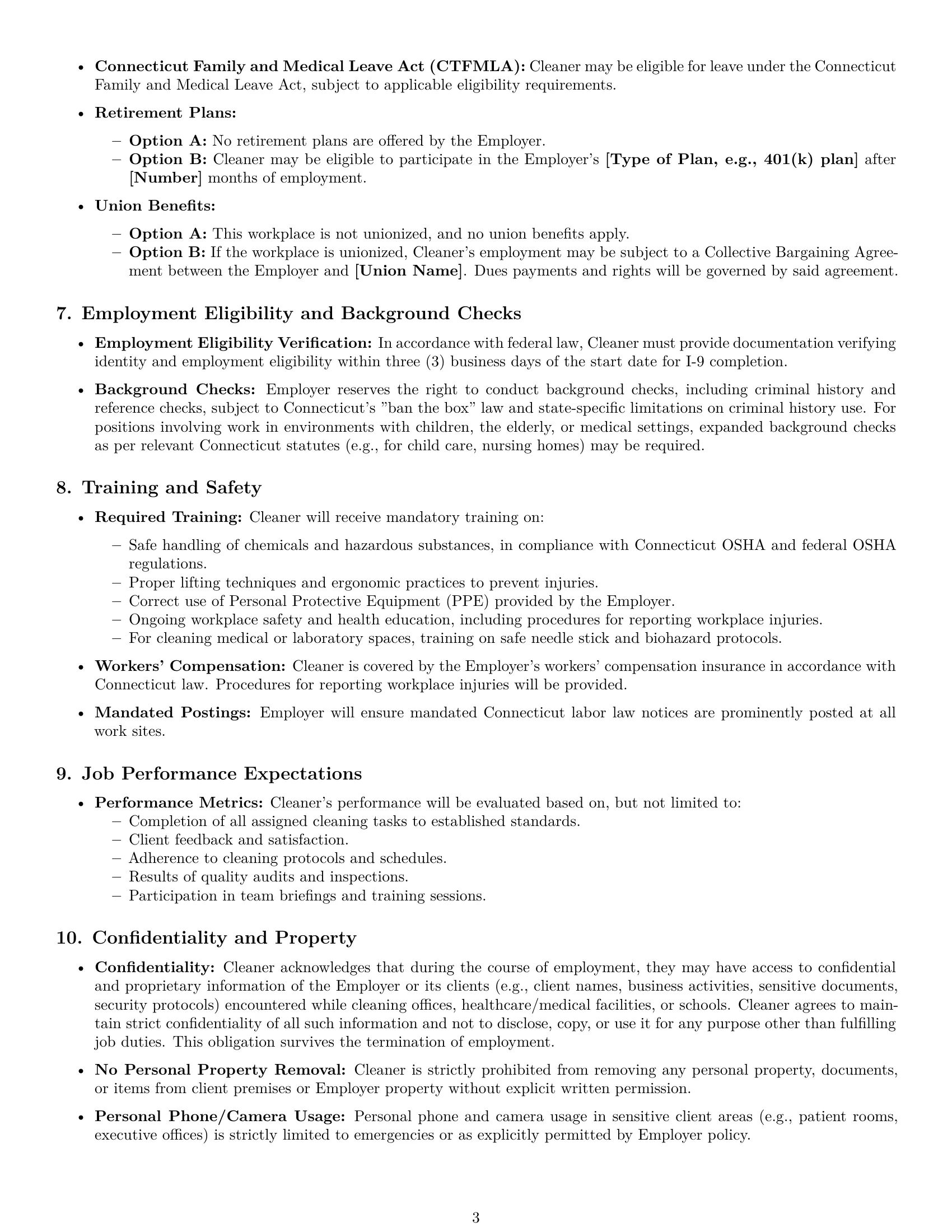 Preview page 3 of Pro Connecticut cleaner employment contract template