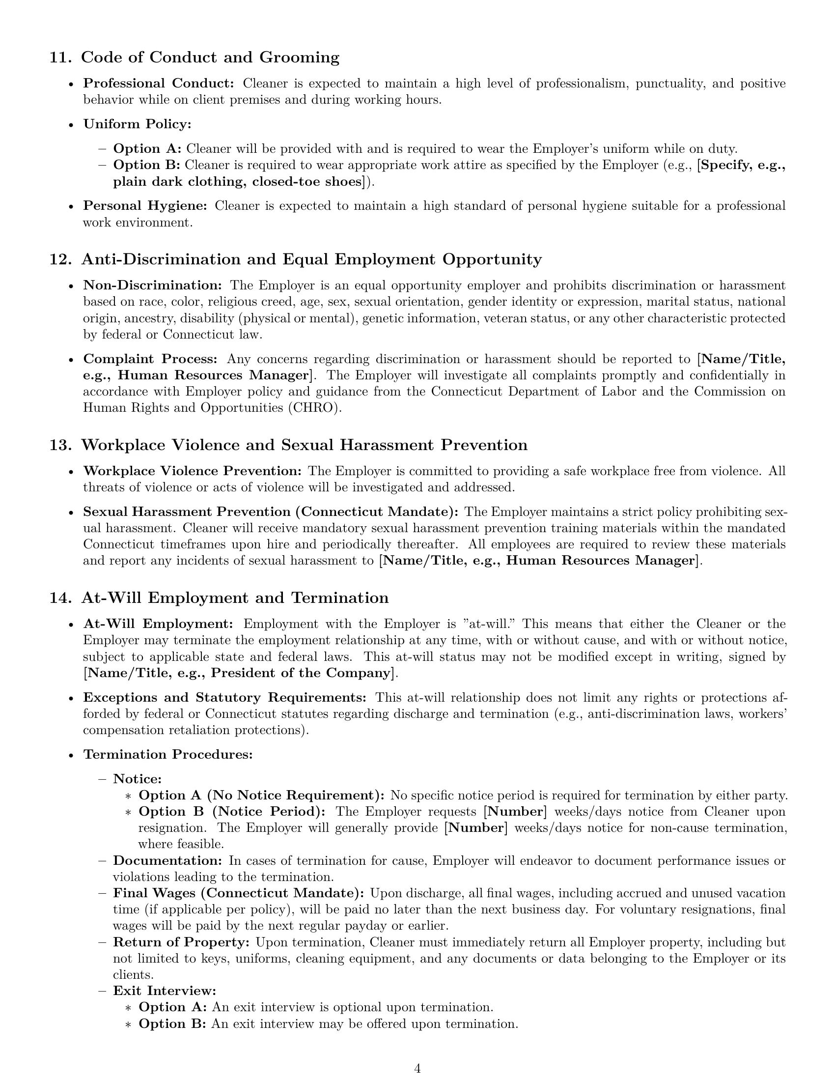 Preview page 4 of Pro Connecticut cleaner employment contract template