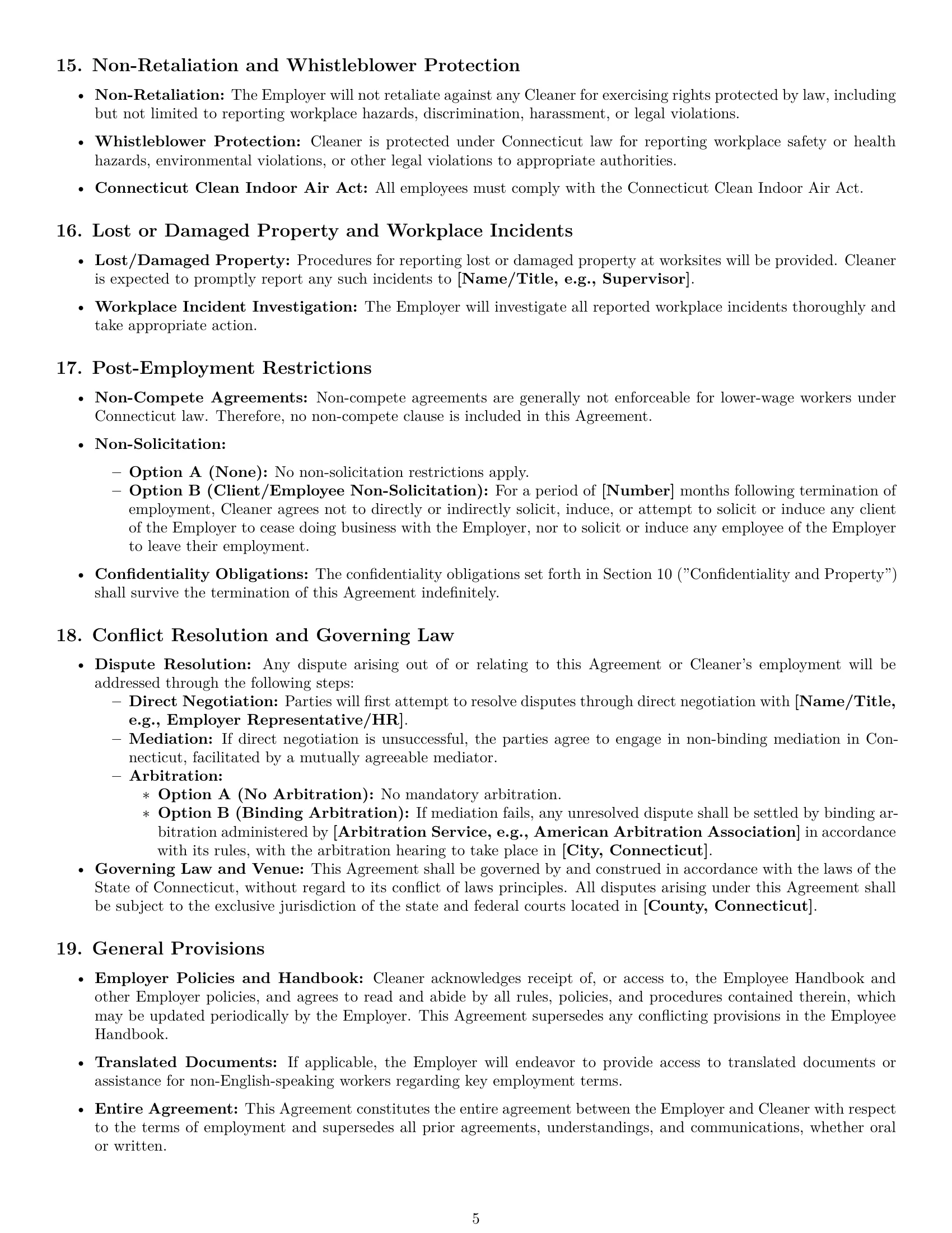 Preview page 5 of Pro Connecticut cleaner employment contract template