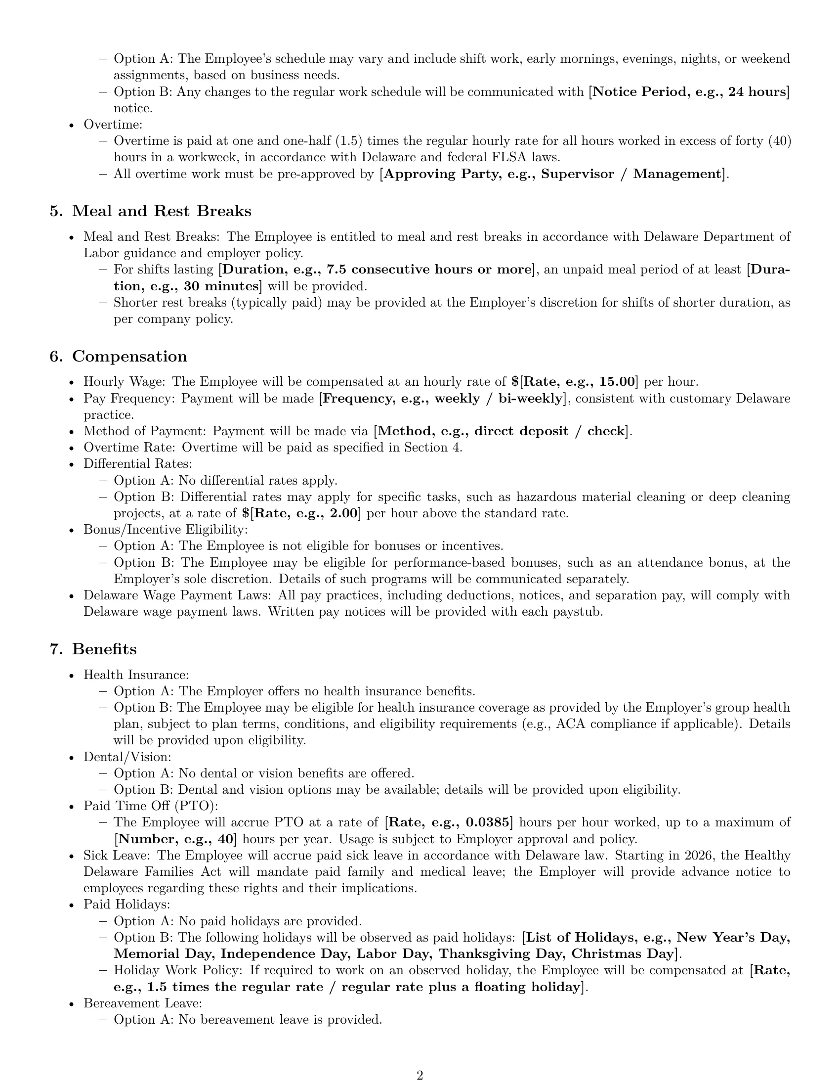 Preview page 2 of Pro Delaware cleaner employment contract template