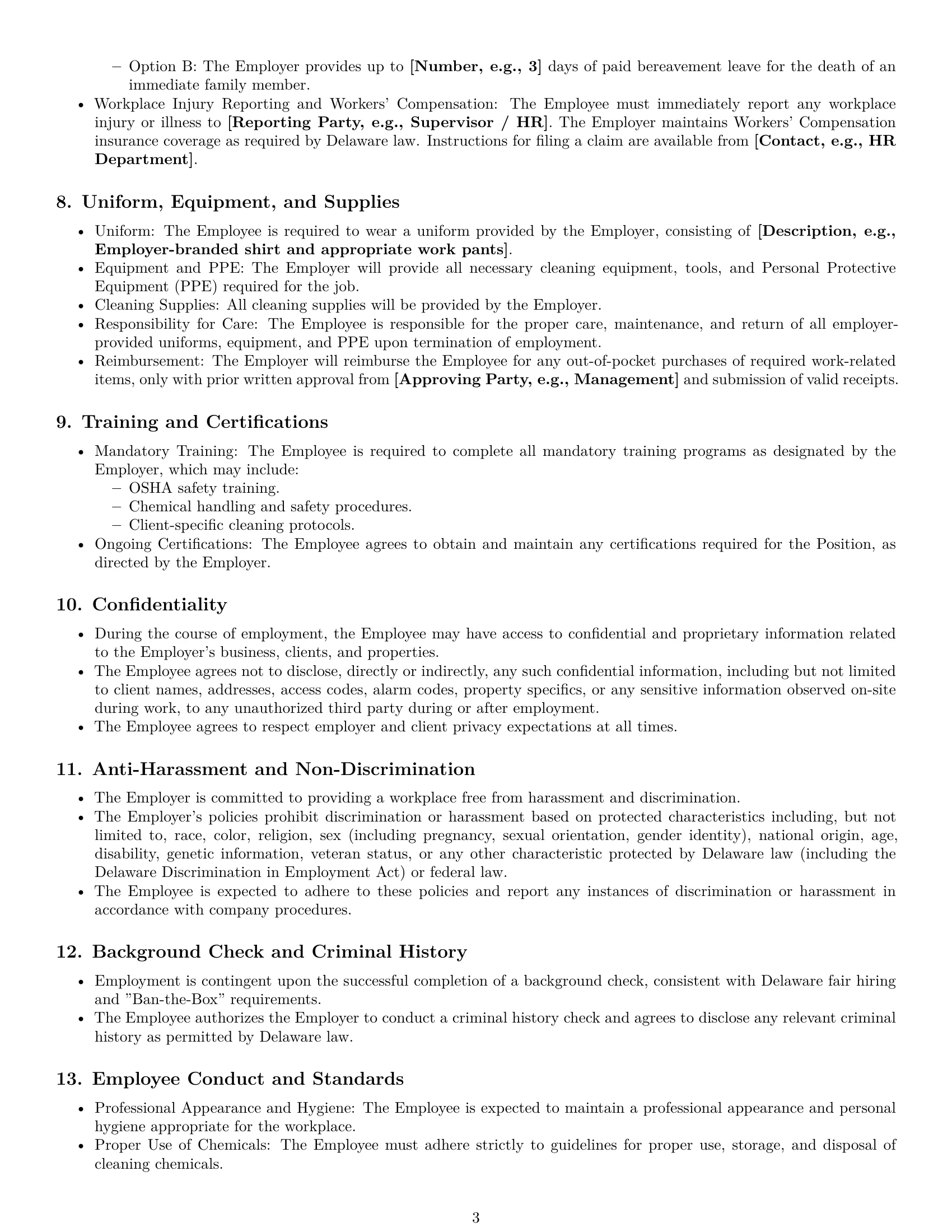 Preview page 3 of Pro Delaware cleaner employment contract template