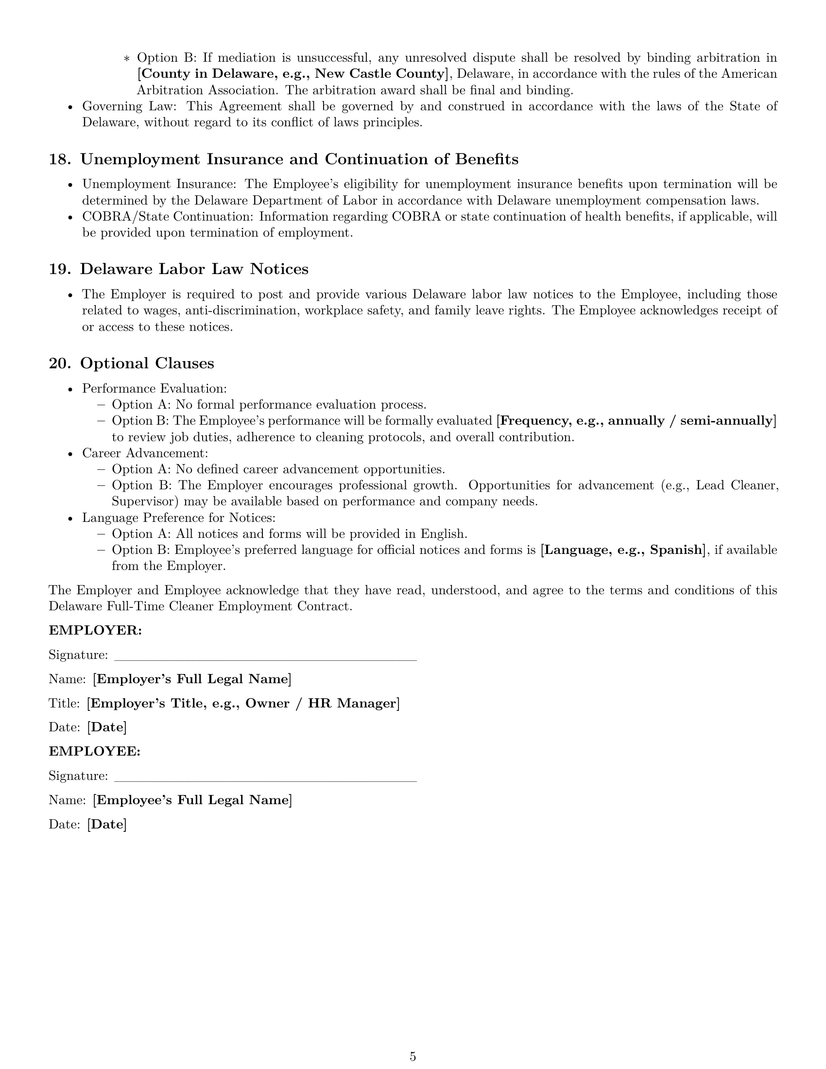 Preview page 5 of Pro Delaware cleaner employment contract template