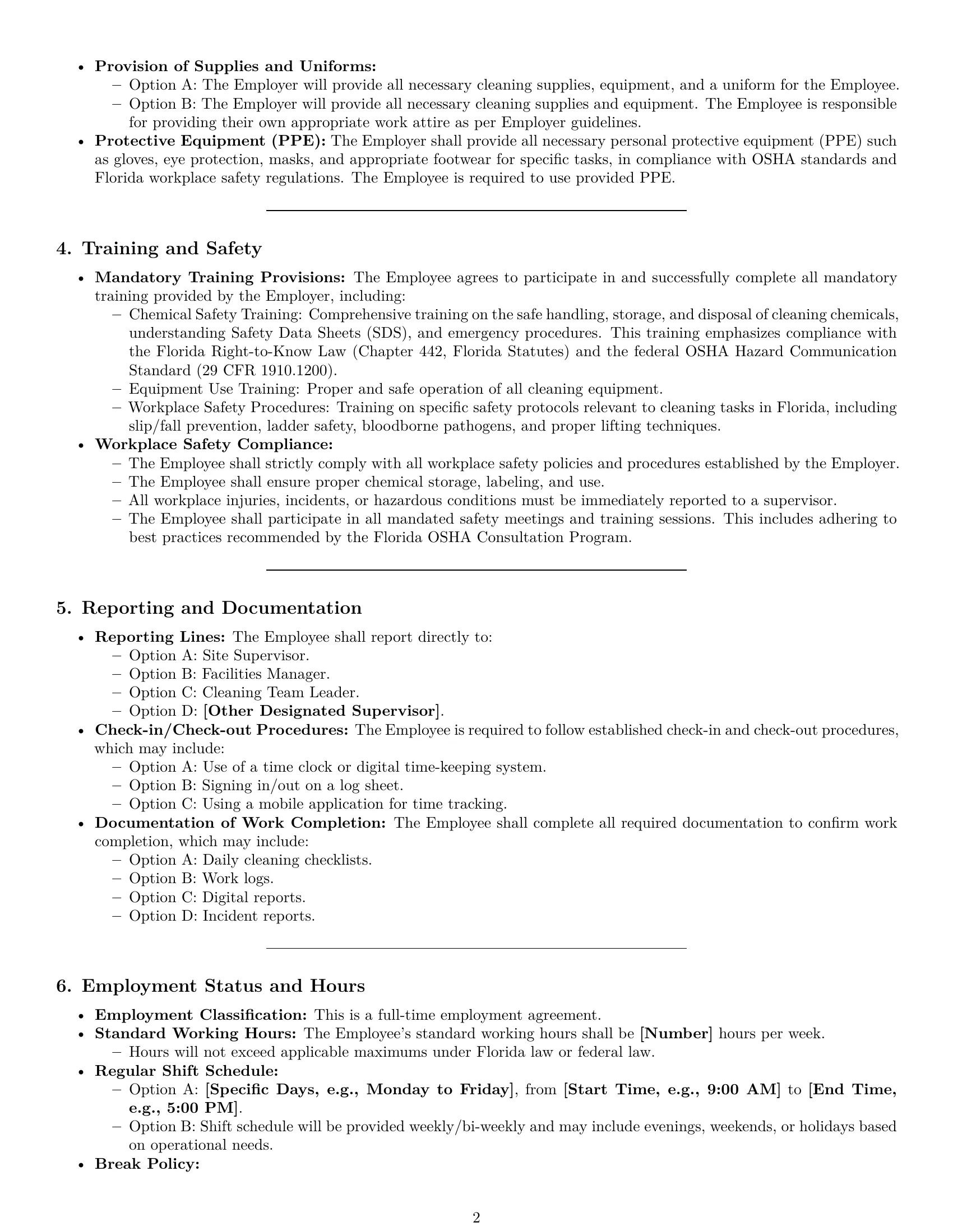 Preview page 2 of Pro Florida cleaner employment contract template