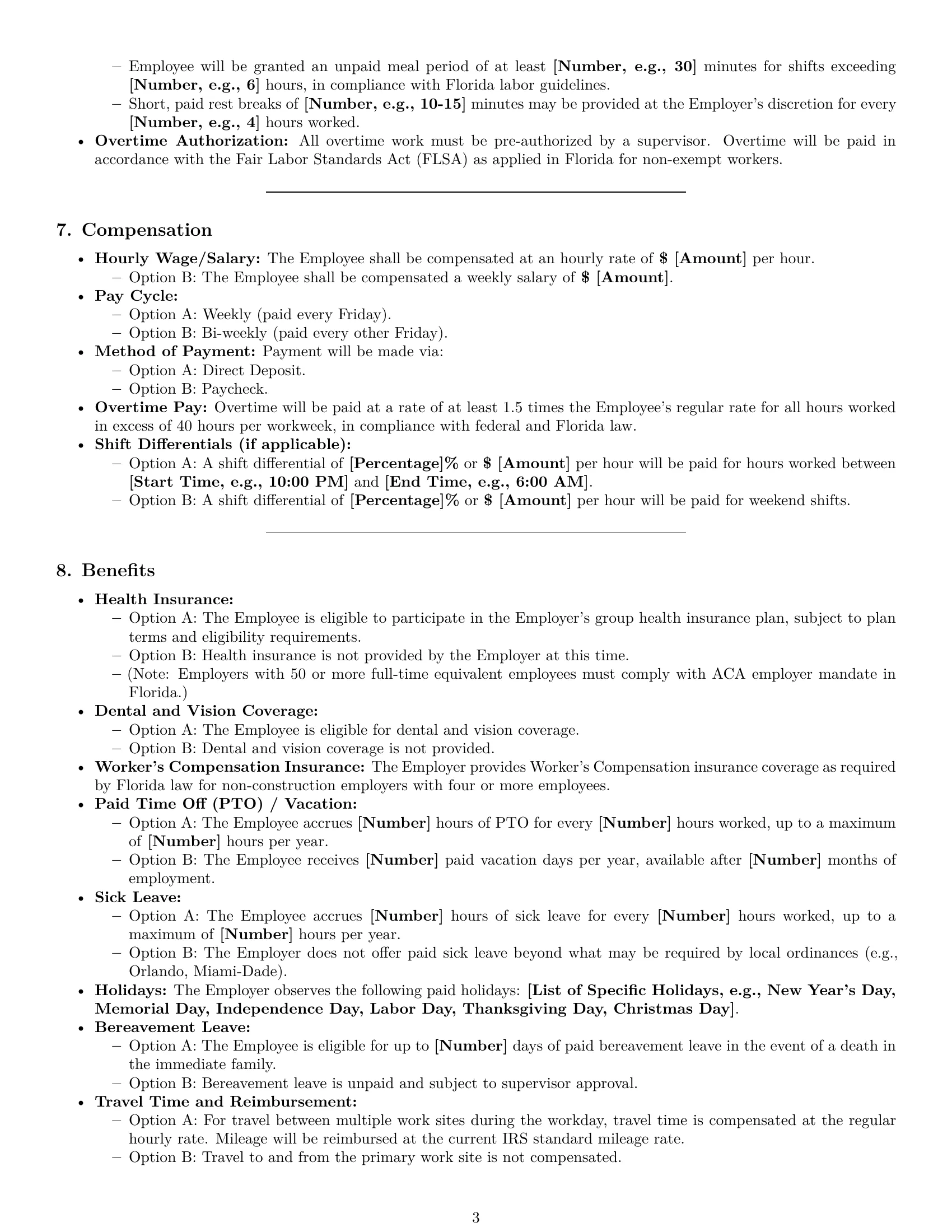 Preview page 3 of Pro Florida cleaner employment contract template