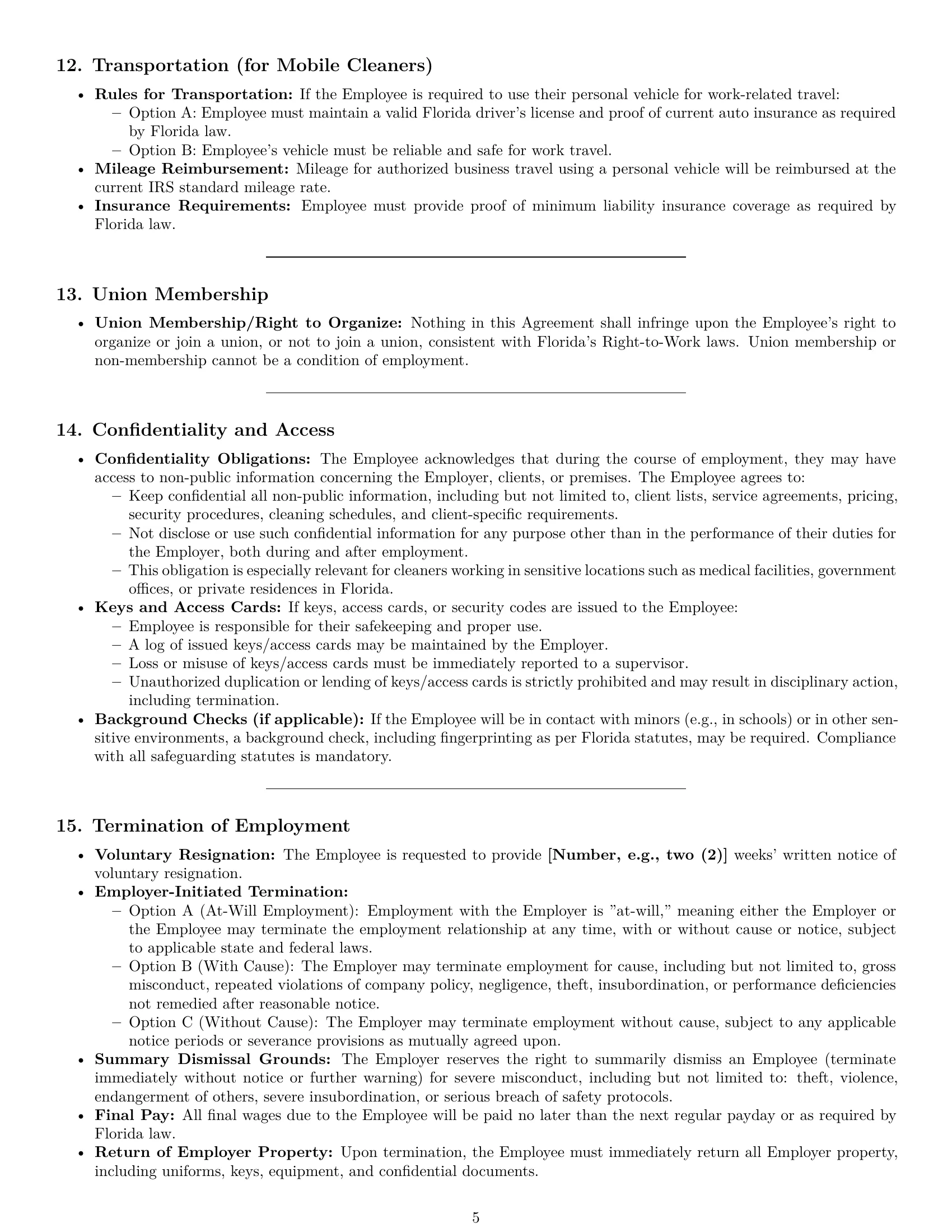 Preview page 5 of Pro Florida cleaner employment contract template