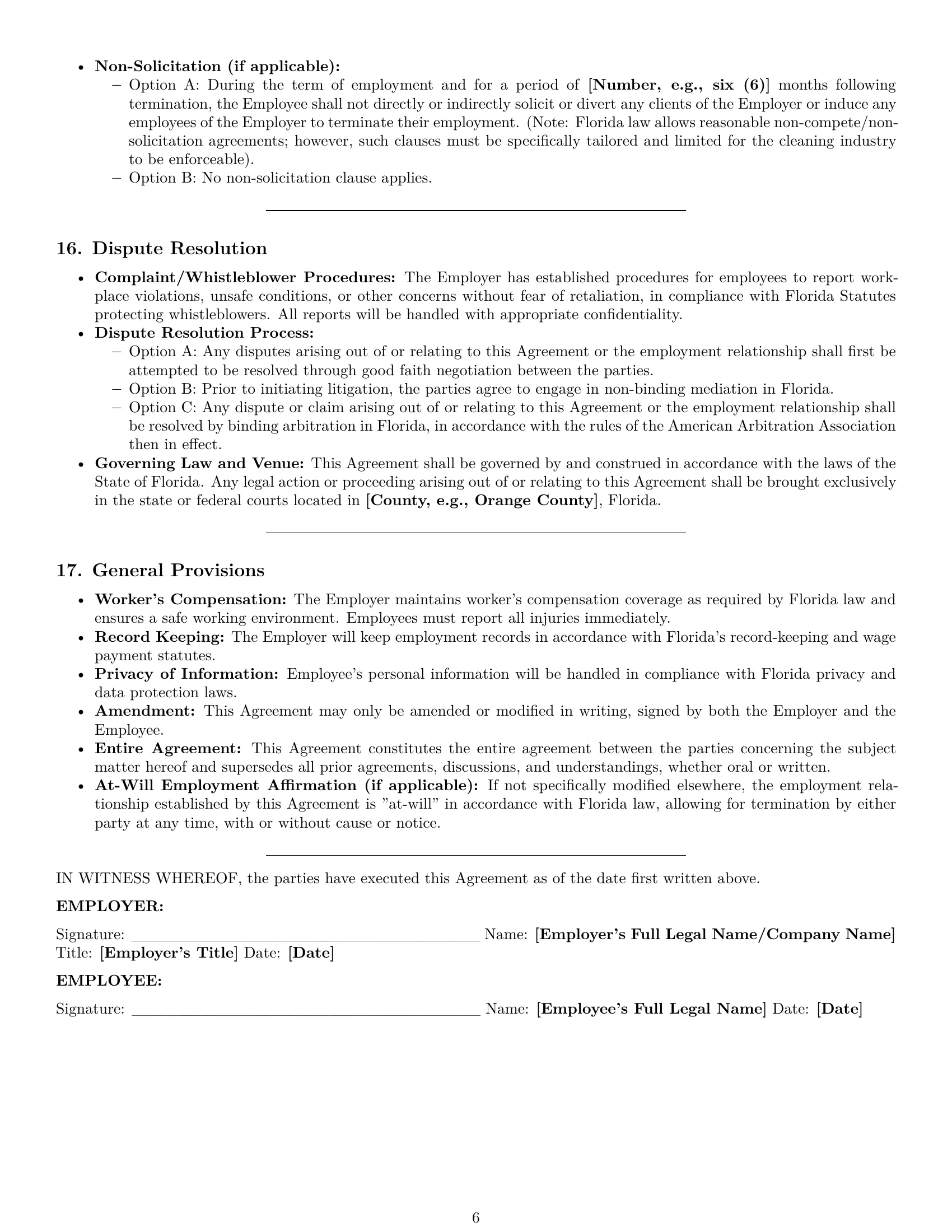 Preview page 6 of Pro Florida cleaner employment contract template