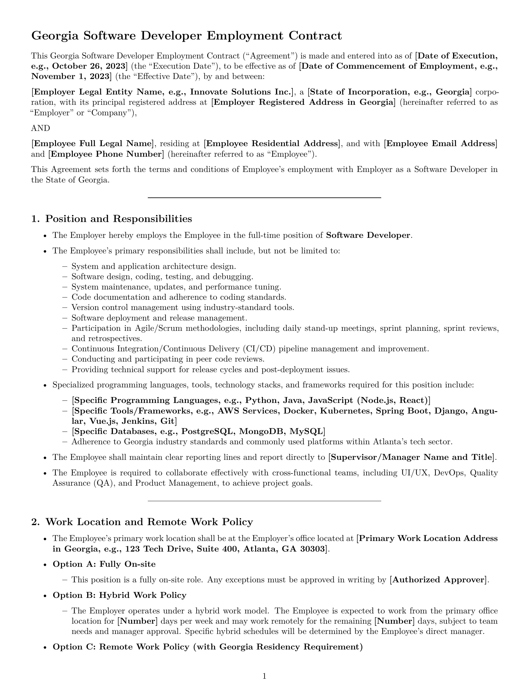 Preview page 1 of Pro Georgia software developer employment contract template