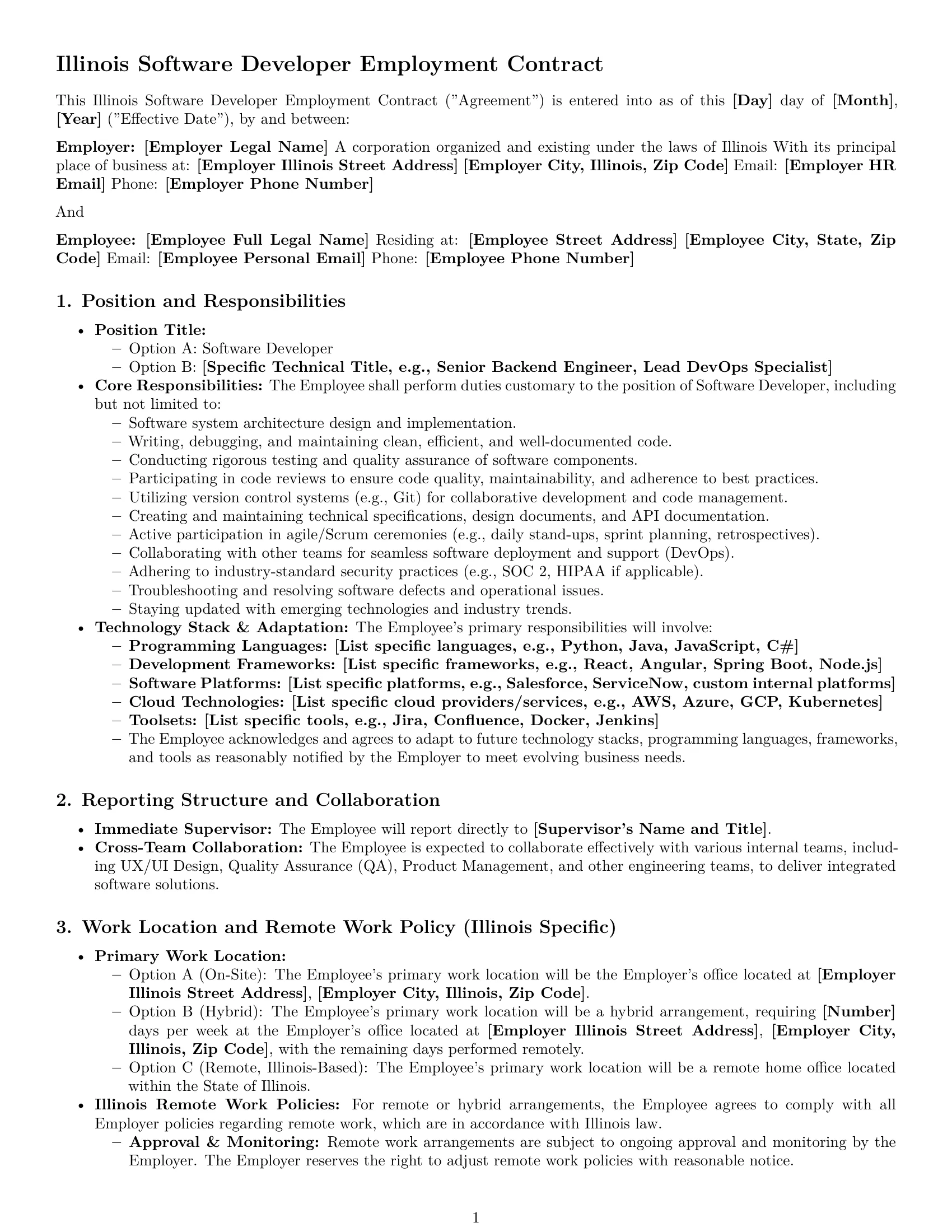 Preview page 1 of Pro Illinois software developer employment contract template