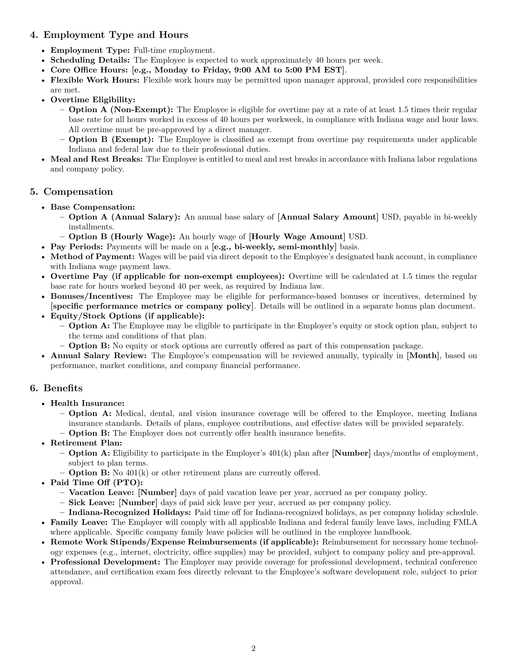 Preview page 2 of Pro Indiana software developer employment contract template