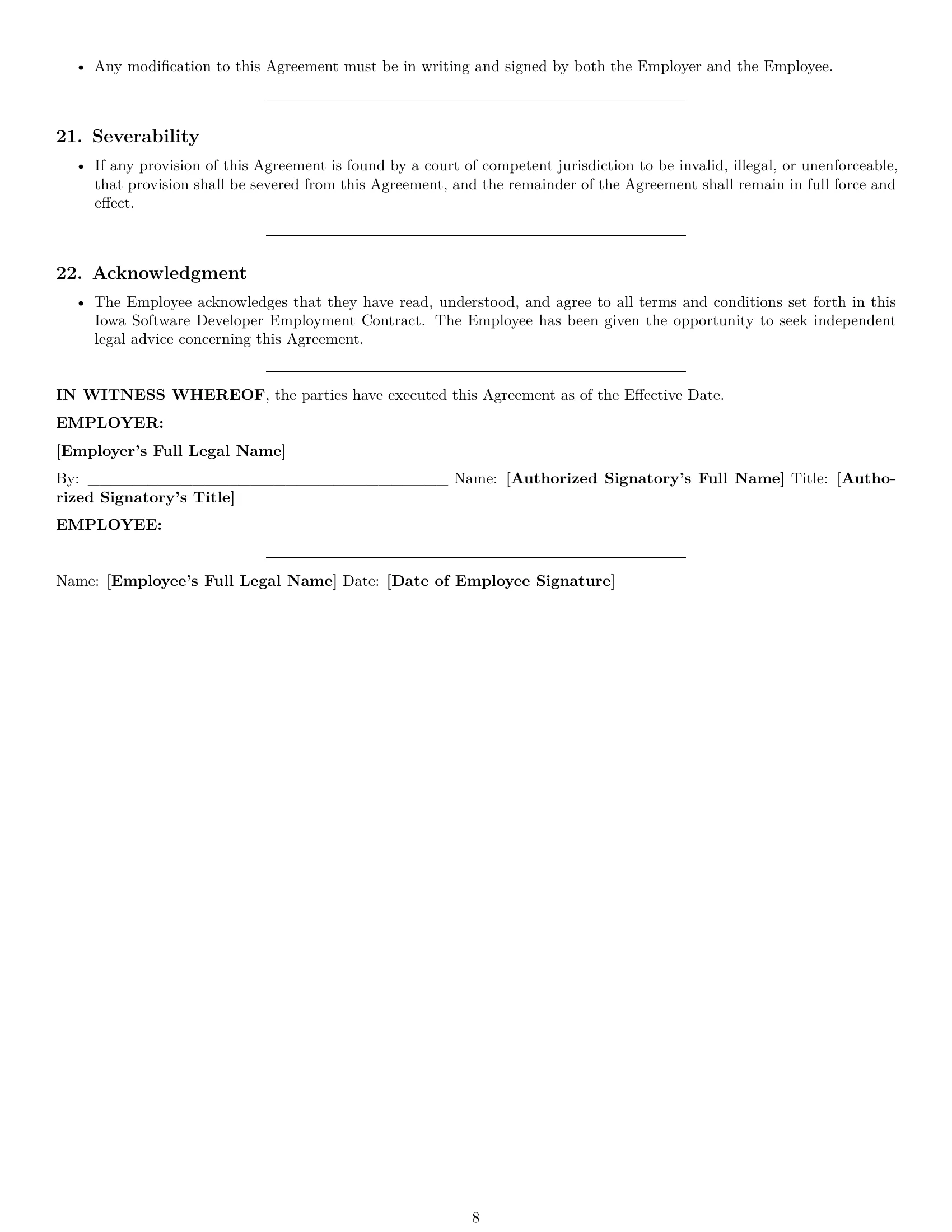 Preview page 8 of Pro Iowa software developer employment contract template