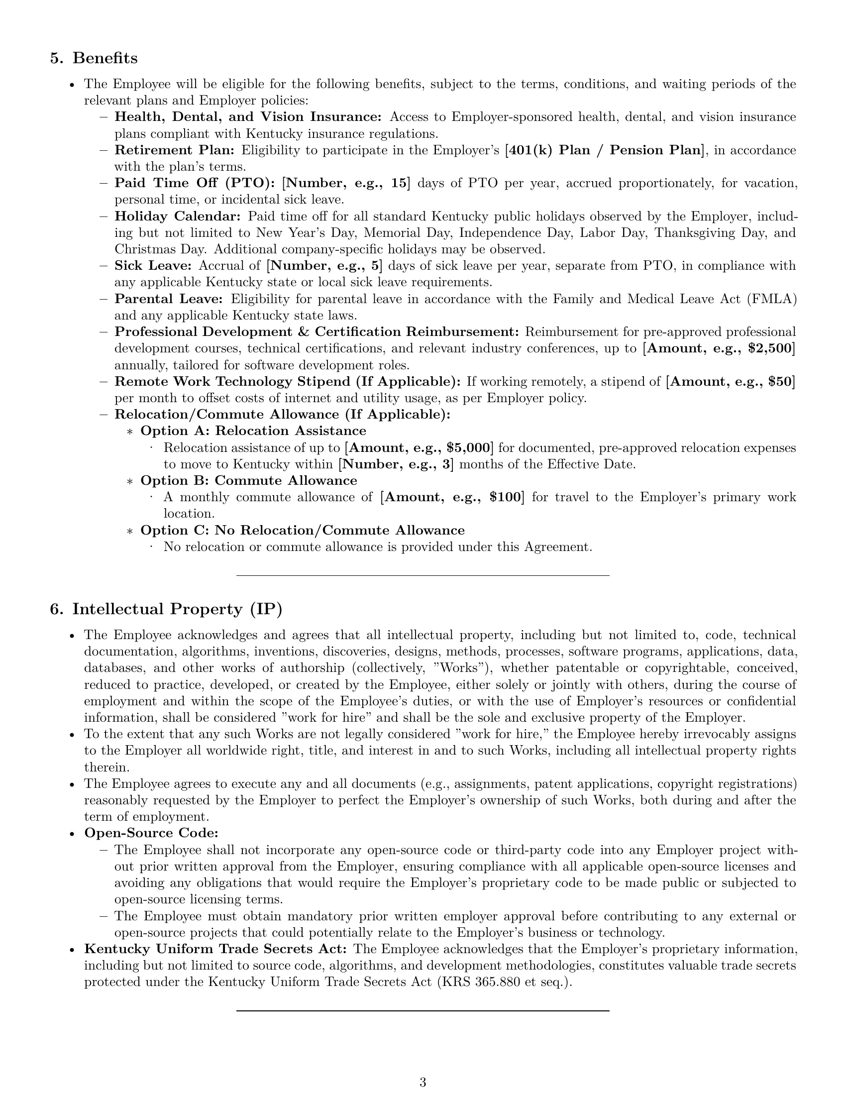 Preview page 3 of Pro Kentucky software developer employment contract template