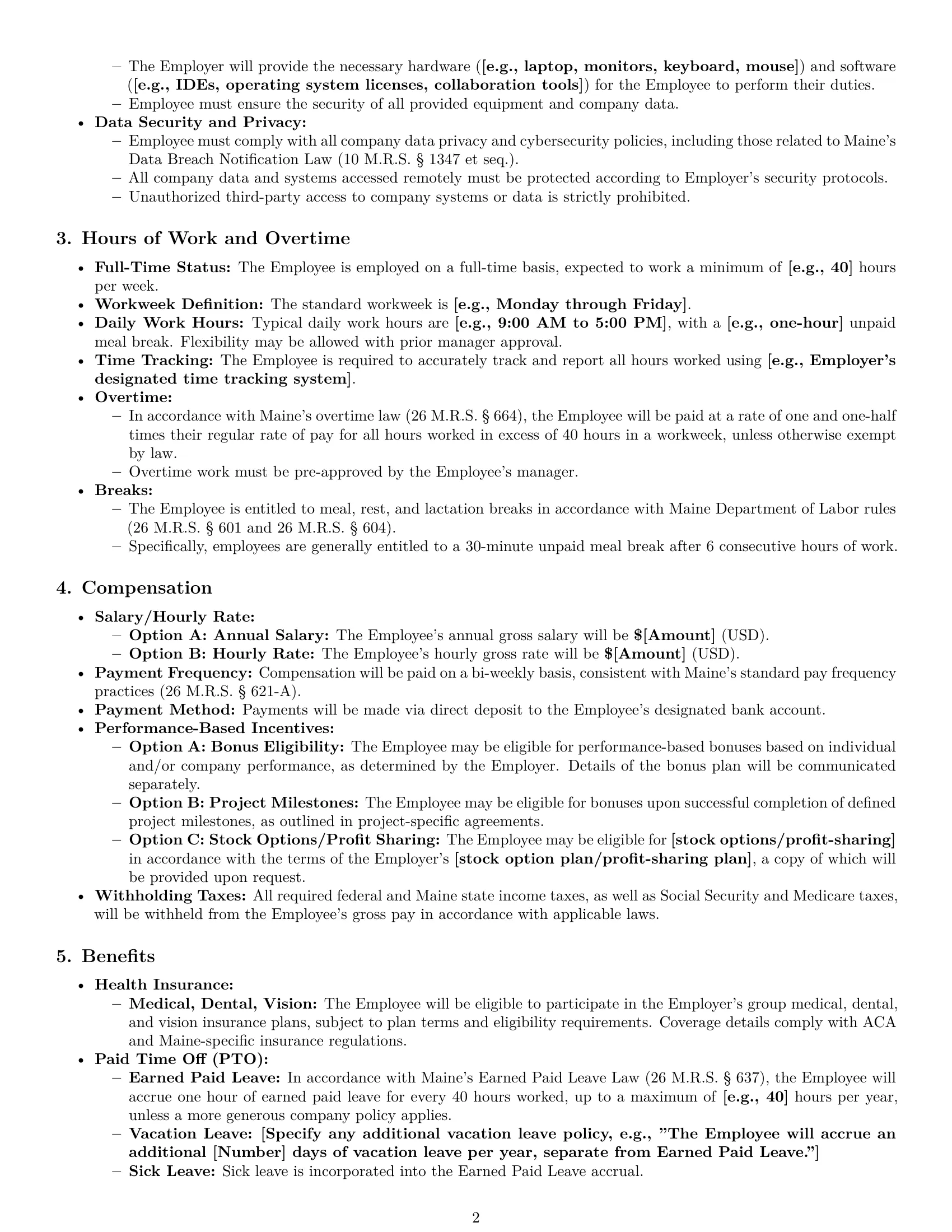 Preview page 2 of Pro Maine software developer employment contract template