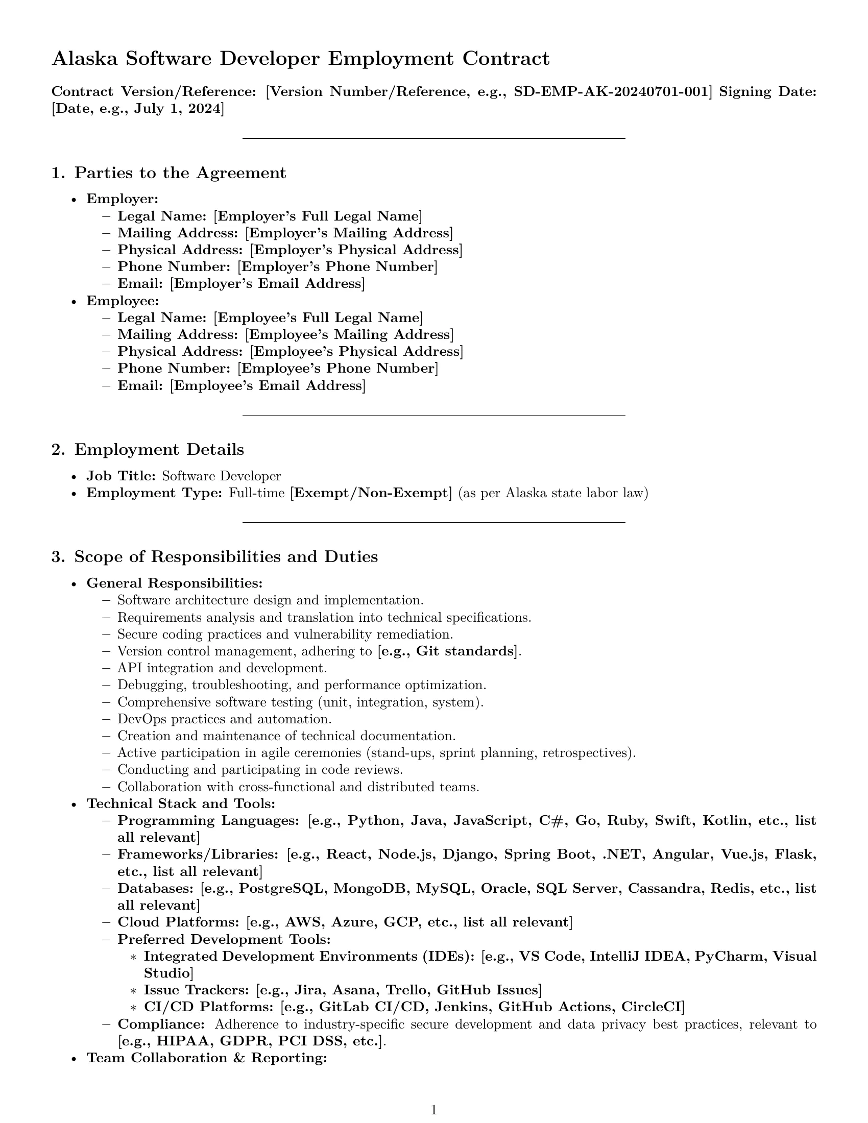 Preview page 1 of Pro Alaska software developer employment contract template