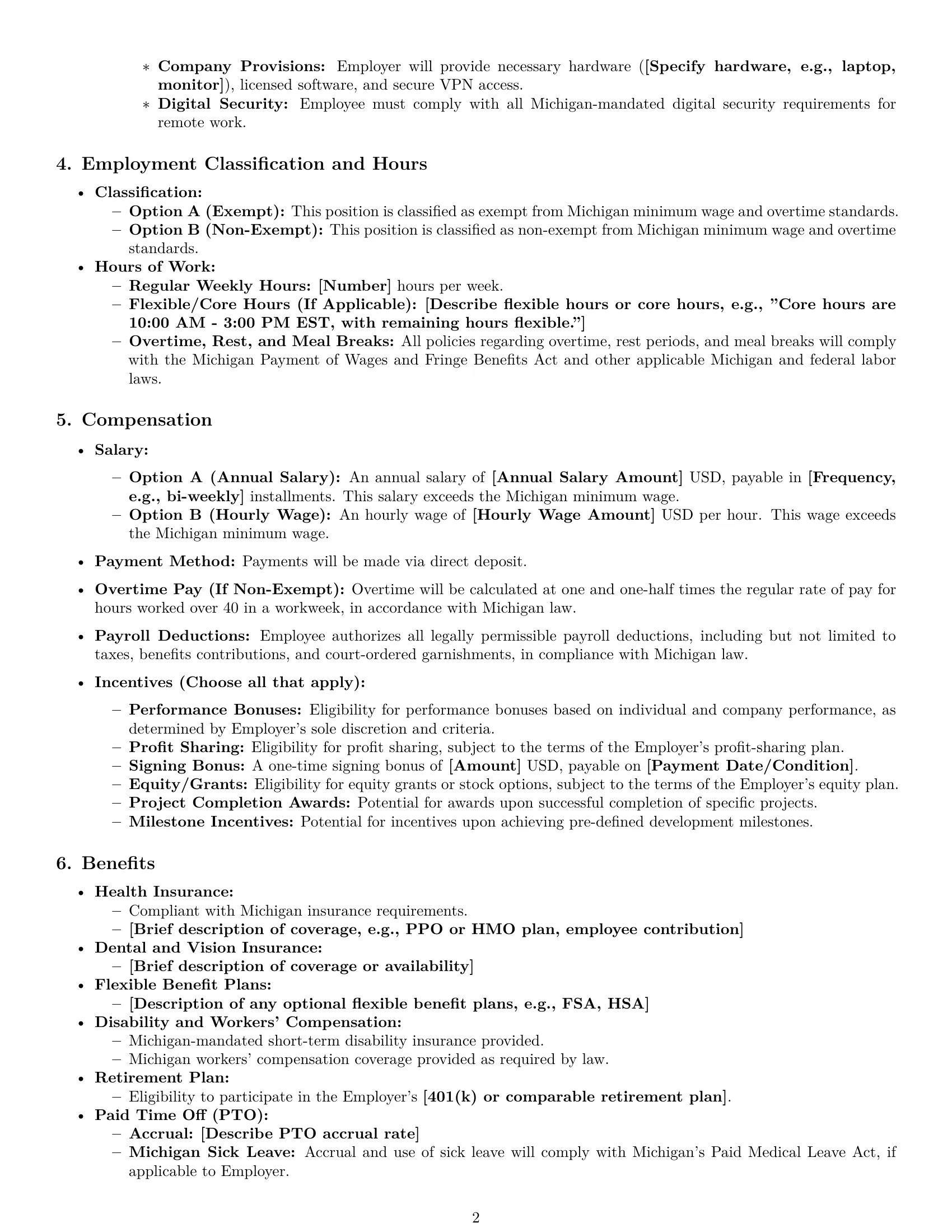 Preview page 2 of Pro Michigan software developer employment contract template