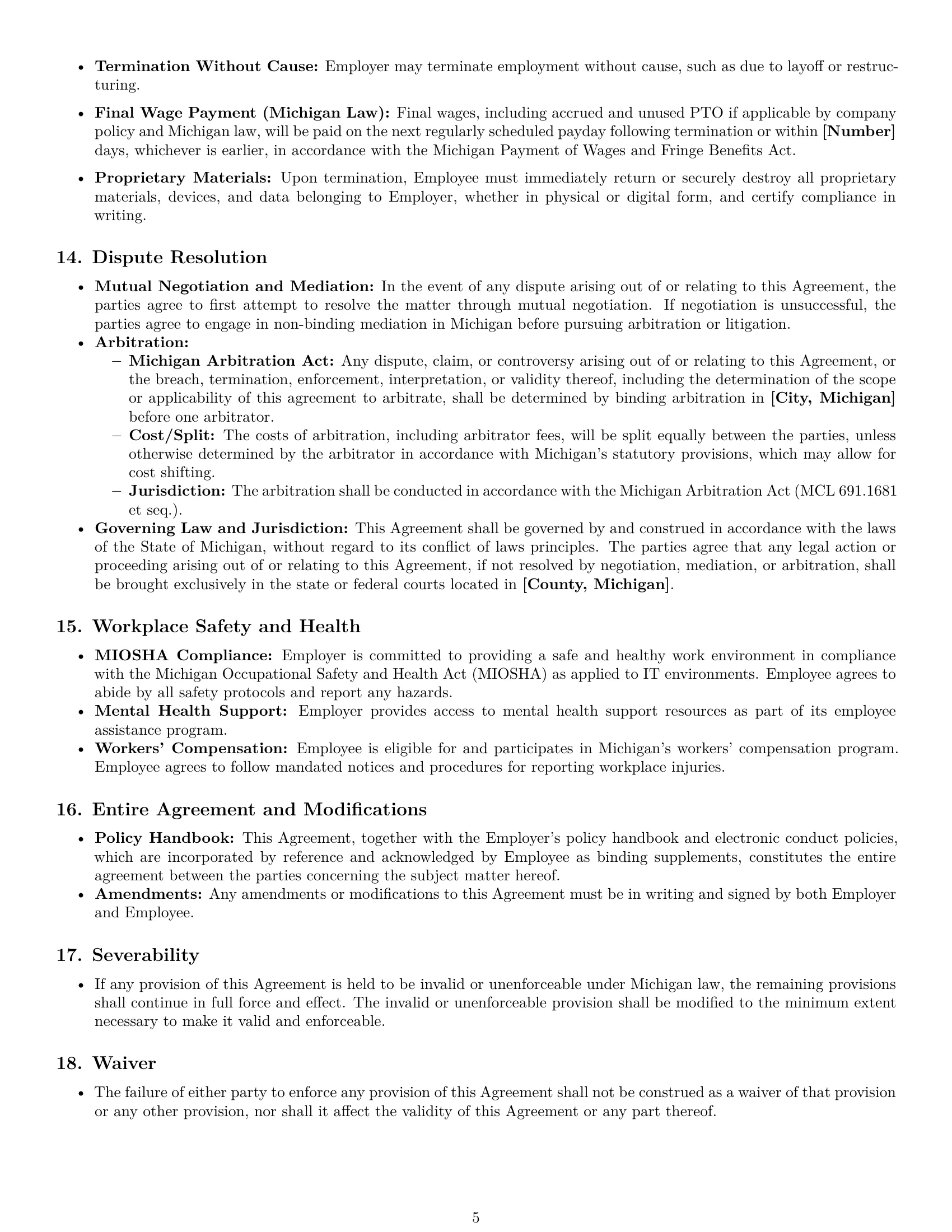 Preview page 5 of Pro Michigan software developer employment contract template