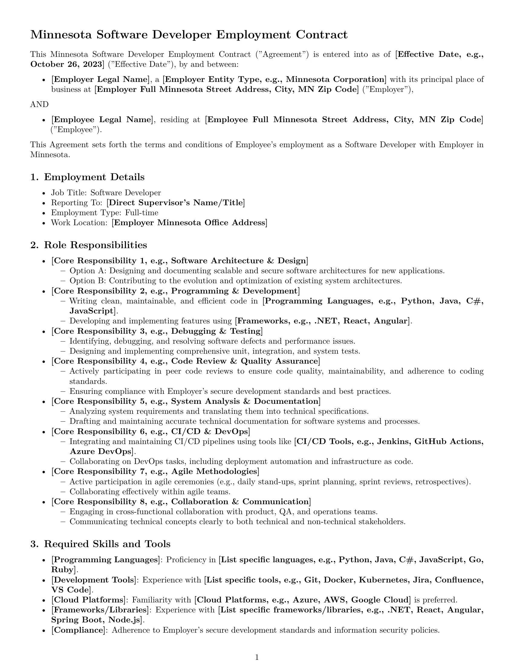 Preview page 1 of Pro Minnesota software developer employment contract template