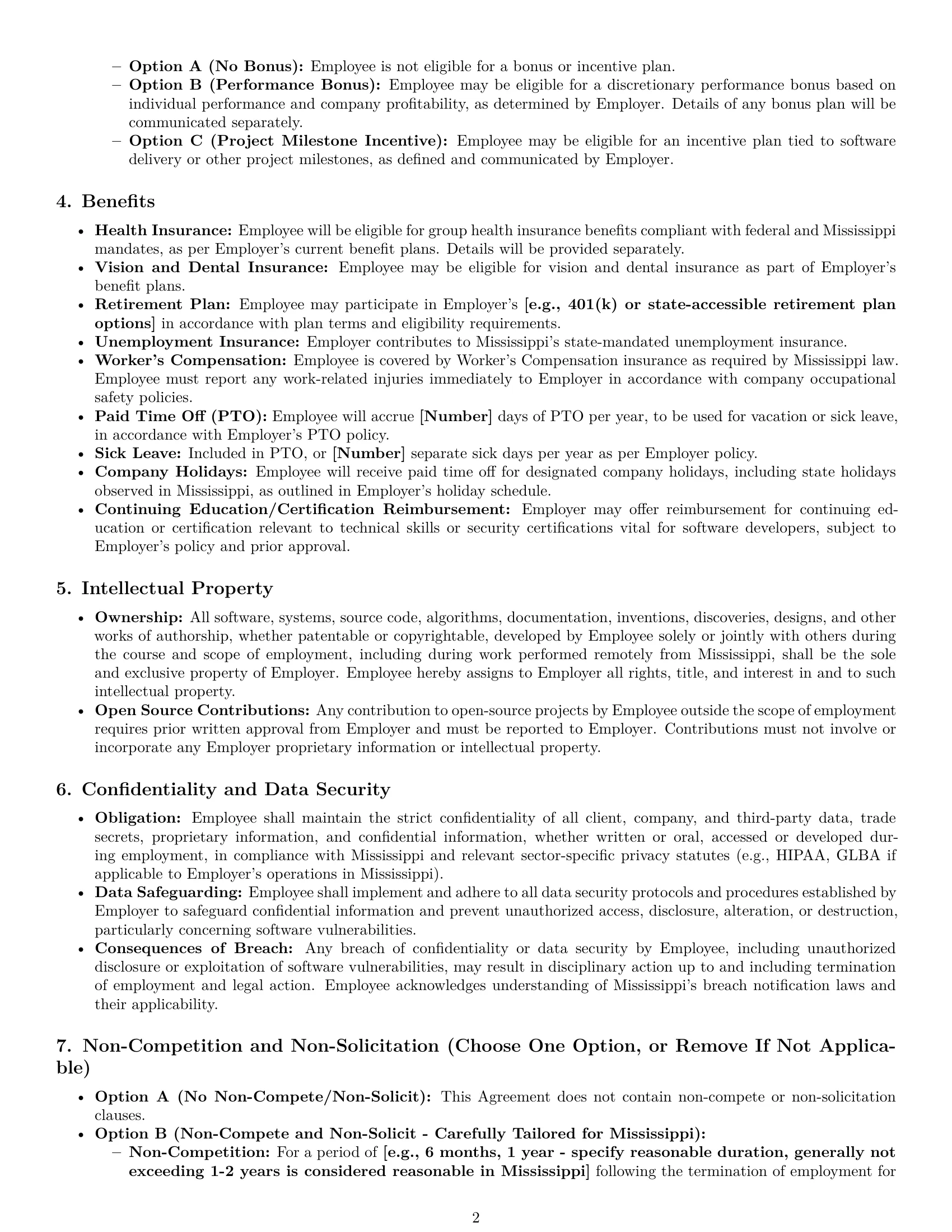 Preview page 2 of Pro Mississippi software developer employment contract template