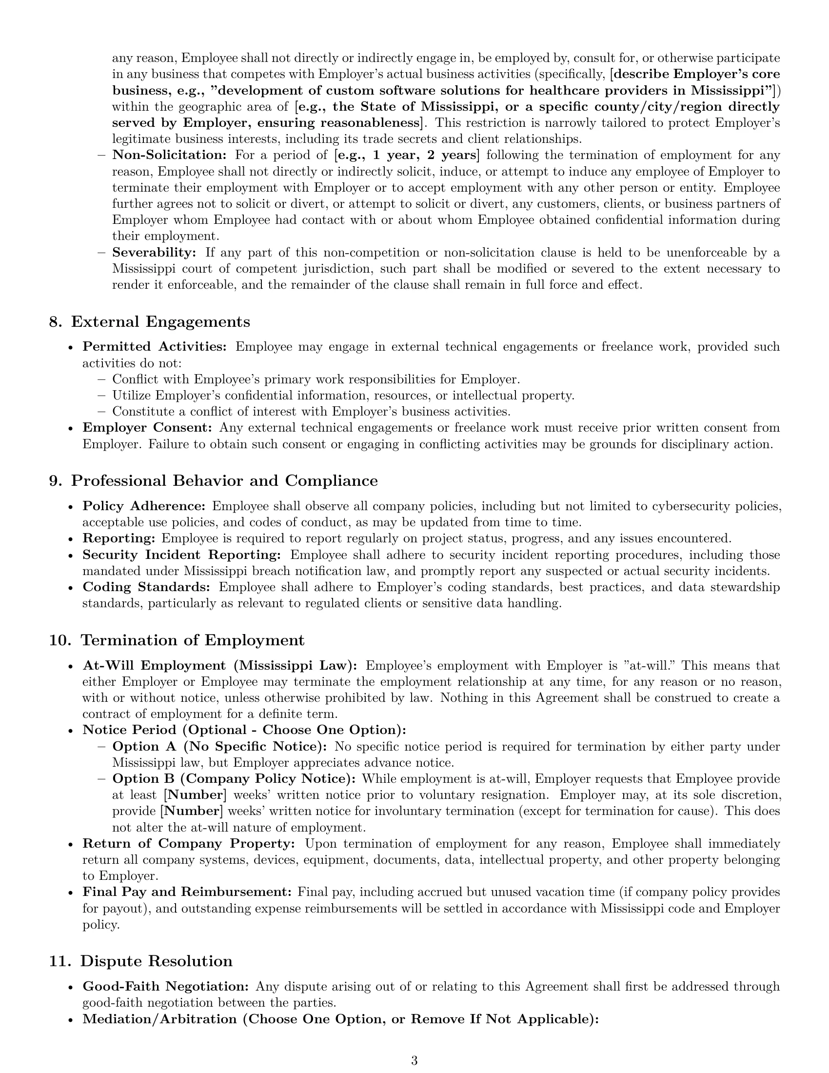 Preview page 3 of Pro Mississippi software developer employment contract template