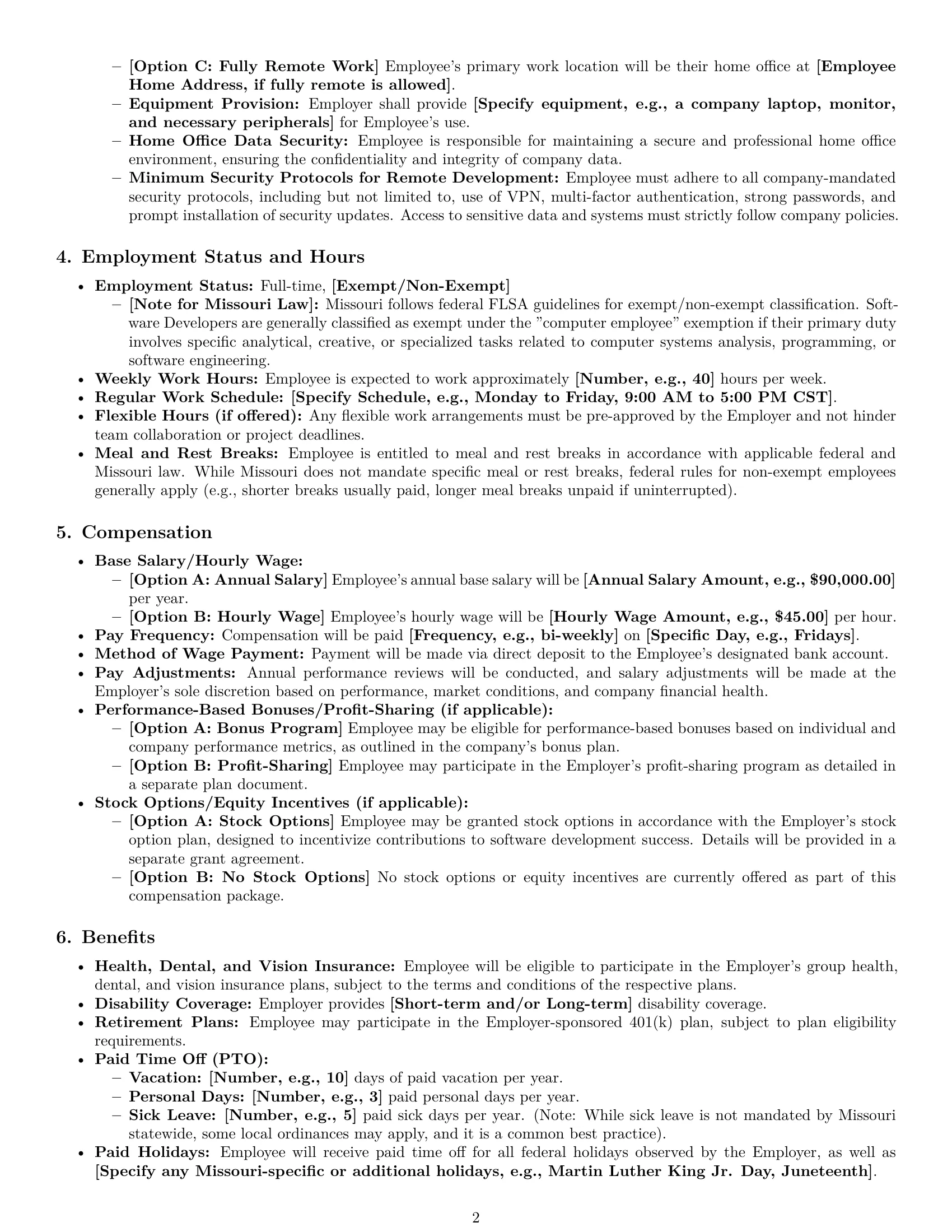 Preview page 2 of Pro Missouri software developer employment contract template