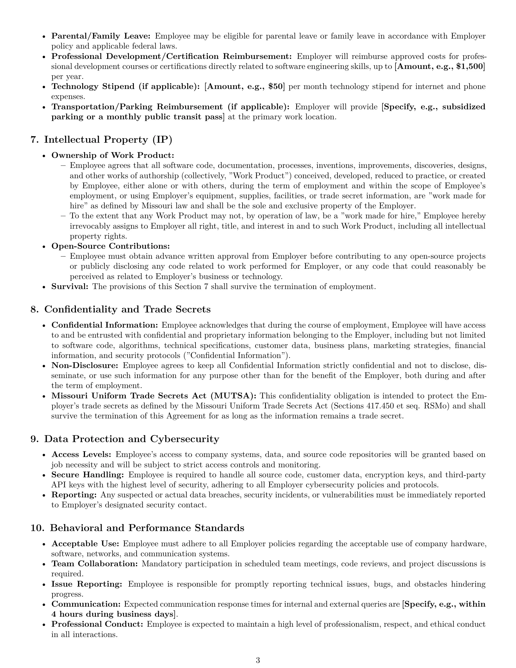 Preview page 3 of Pro Missouri software developer employment contract template