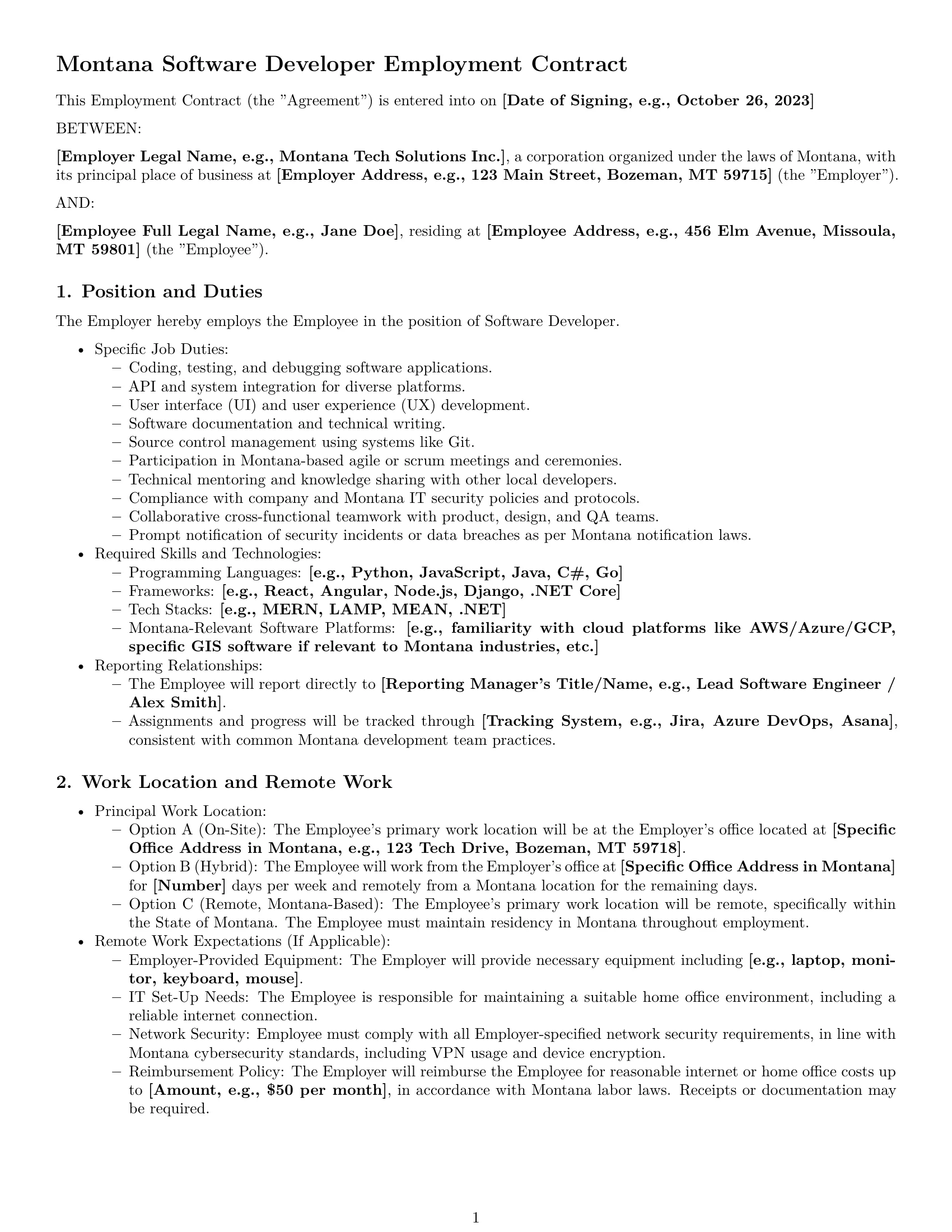 Preview page 1 of Pro Montana software developer employment contract template
